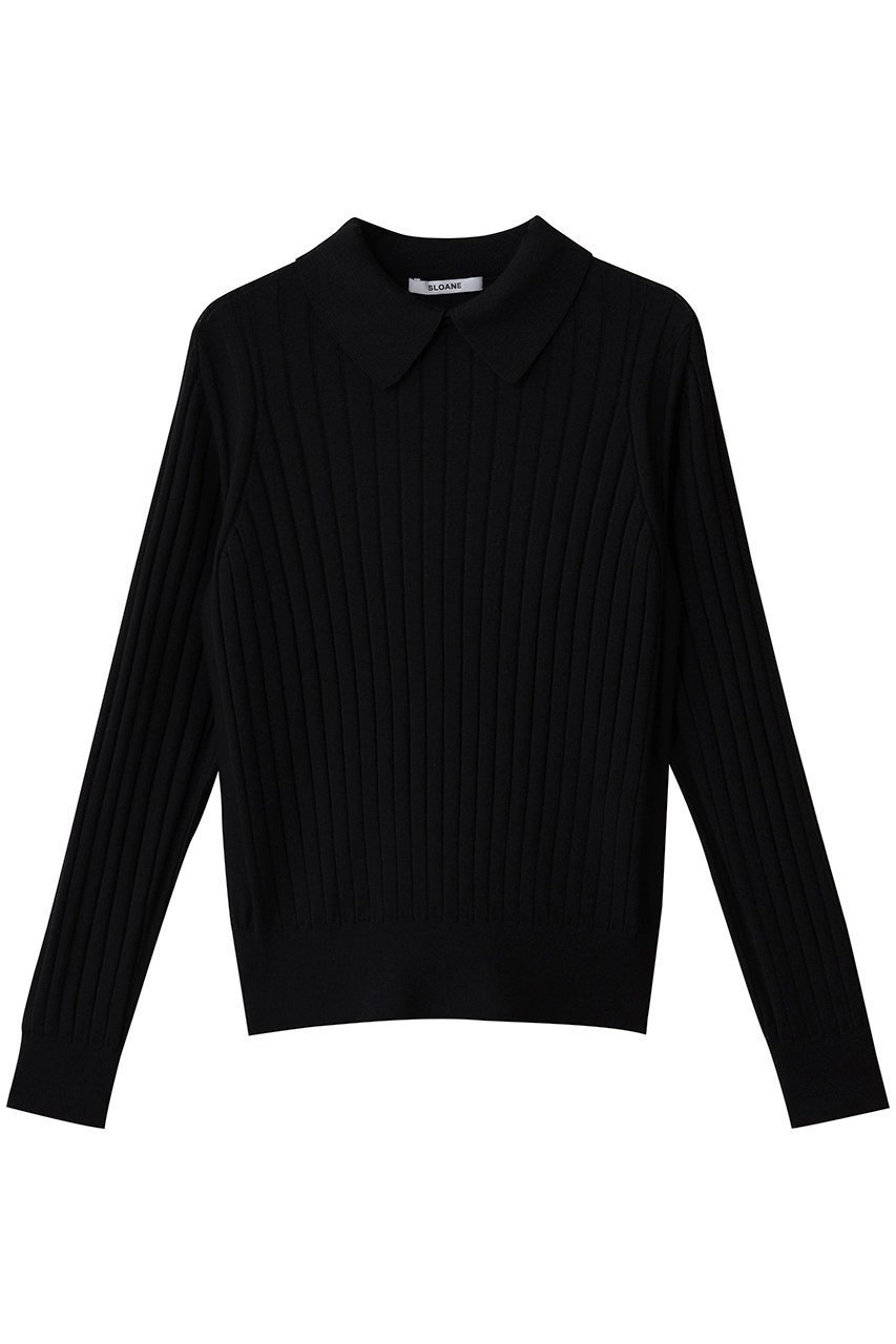 【スローン/SLOANE】の18Gワイドリブ エクストラファインメリノウール×シルク 襟付きプルオーバー インテリア・キッズ・メンズ・レディースファッション・服の通販 founy(ファニー) 　ファッション　Fashion　レディースファッション　Fashion for Women　トップス・カットソー　Cut & Sew Tops　ニット　Knit Tops & Sweaters　カジュアルプルオーバー・ニットトップス　Pullovers & Knit Tops / Casual Pullovers　クラシカル　Classical, Vintage-Inspired　シルク　Silk, 100% Silk　ワイドリブ　Wide Rib, Wide Ribbed Knit　エレガント 上品　Elegant　ブラック|ID: prp329100004676006 ipo3291000000035380786