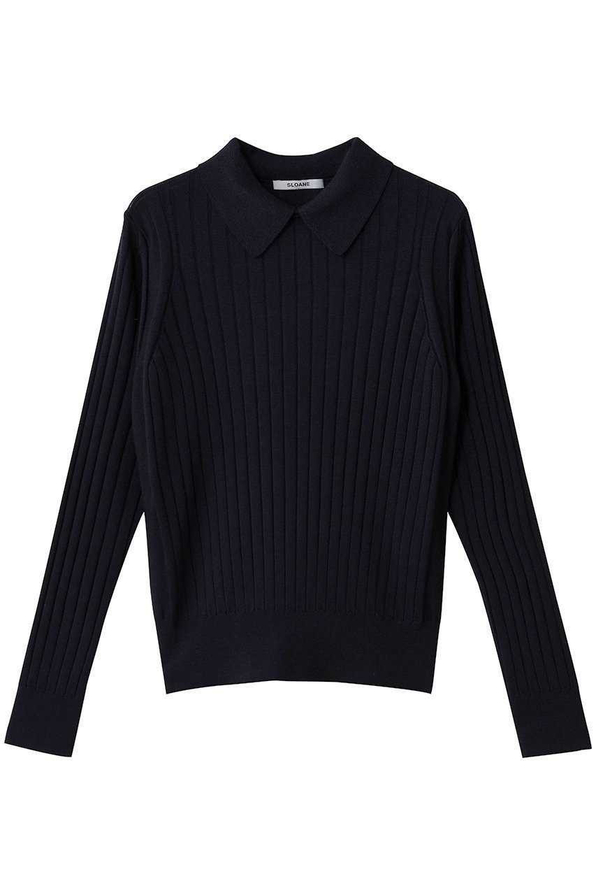 【スローン/SLOANE】の18Gワイドリブ エクストラファインメリノウール×シルク 襟付きプルオーバー インテリア・キッズ・メンズ・レディースファッション・服の通販 founy(ファニー) ファッション Fashion レディースファッション Fashion for Women トップス・カットソー Cut & Sew Tops ニット Knit Tops & Sweaters カジュアルプルオーバー・ニットトップス Pullovers & Knit Tops / Casual Pullovers クラシカル Classical, Vintage-Inspired シルク Silk, 100% Silk ワイドリブ Wide Rib, Wide Ribbed Knit エレガント 上品 Elegant ネイビー|ID: prp329100004676006 ipo3291000000036065511