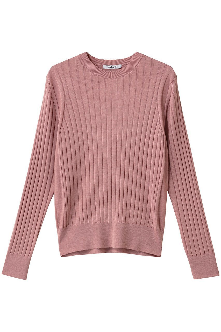 【スローン/SLOANE】の18Gワイドリブ エクストラファインメリノウール×シルク クルーネック ニットトップス インテリア・キッズ・メンズ・レディースファッション・服の通販 founy(ファニー) 　ファッション　Fashion　レディースファッション　Fashion for Women　トップス・カットソー　Cut & Sew Tops　ニット　Knit Tops & Sweaters　カジュアルプルオーバー・ニットトップス　Pullovers & Knit Tops / Casual Pullovers　インナー　Innerwear　カーディガン　Cardigan, Knitwear　シルク　Silk, 100% Silk　ジャケット　Jacket, Outerwear　ワイドリブ　Wide Rib, Wide Ribbed Knit　新作・新入荷　New Arrivals / New In　A/W・秋冬　Autumn/Winter　ピンク|ID: prp329100004676007 ipo3291000000033787373