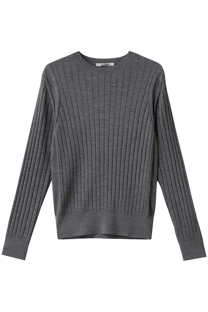 【スローン/SLOANE】の18Gワイドリブ エクストラファインメリノウール×シルク クルーネック ニットトップス インテリア・キッズ・メンズ・レディースファッション・服の通販 founy(ファニー) 　ファッション　Fashion　レディースファッション　Fashion for Women　トップス・カットソー　Cut & Sew Tops　ニット　Knit Tops & Sweaters　カジュアルプルオーバー・ニットトップス　Pullovers & Knit Tops / Casual Pullovers　インナー　Innerwear　カーディガン　Cardigan, Knitwear　シルク　Silk, 100% Silk　ジャケット　Jacket, Outerwear　ワイドリブ　Wide Rib, Wide Ribbed Knit　新作・新入荷　New Arrivals / New In　A/W・秋冬　Autumn/Winter　グレー|ID: prp329100004676007 ipo3291000000033787374