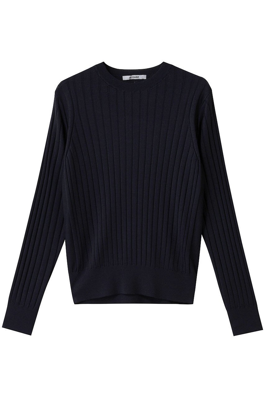 【スローン/SLOANE】の18Gワイドリブ エクストラファインメリノウール×シルク クルーネック ニットトップス インテリア・キッズ・メンズ・レディースファッション・服の通販 founy(ファニー) 　ファッション　Fashion　レディースファッション　Fashion for Women　トップス・カットソー　Cut & Sew Tops　ニット　Knit Tops & Sweaters　カジュアルプルオーバー・ニットトップス　Pullovers & Knit Tops / Casual Pullovers　インナー　Innerwear　カーディガン　Cardigan, Knitwear　シルク　Silk, 100% Silk　ジャケット　Jacket, Outerwear　ワイドリブ　Wide Rib, Wide Ribbed Knit　新作・新入荷　New Arrivals / New In　A/W・秋冬　Autumn/Winter　ネイビー|ID: prp329100004676007 ipo3291000000033787375