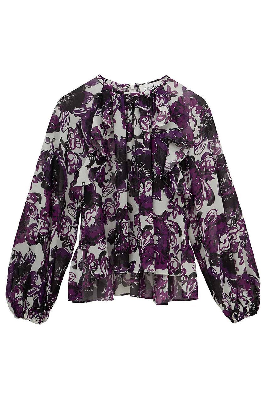 【マルティニーク/martinique】の【l heritage martinique】ガーデンフラワープリントブラウス(セットアップ可) インテリア・キッズ・メンズ・レディースファッション・服の通販 founy(ファニー) 　ファッション　Fashion　レディースファッション　Fashion for Women　トップス・カットソー　Cut & Sew Tops　シャツ・ブラウス・オフィスカジュアル　Elegant Blouses & Button-Ups　花柄・フラワープリント・モチーフ　Floral Prints & Motifs / Flower Pattern Tops　ガーデン　Garden, Gardening　コンパクト　Compact, Small Size　ジョーゼット　Georgette, Semi-Sheer Fabric　スリーブ　Sleeve, Long Sleeve / Short Sleeve　セットアップ　Set-Up, Coordinated Outfit　バランス　Balance, Style Balance　パープル　Purple, Violet　フェミニン　Feminine, Girly　フラワー　Flower, Floral　プリント　Print, Printed Pattern　ペプラム　Peplum, Flared Hem　ボトム　Bottoms, Lower Wear　ミックス　Mix, Mixed Style　モダン　Modern, Contemporary　ラッフル　Ruffle, Frill　ロング　Long, Long-Length　再入荷　Restock / Back in Stock　おすすめ　Recommended / Our Picks　アイボリー|ID: prp329100004676010 ipo3291000000036065518