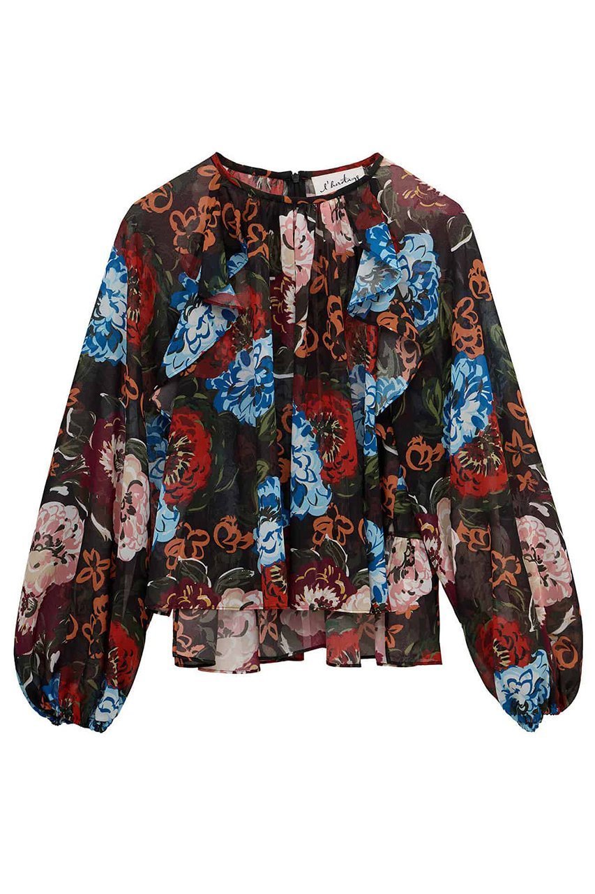 【マルティニーク/martinique】の【l heritage martinique】ガーデンフラワープリントブラウス(セットアップ可) インテリア・キッズ・メンズ・レディースファッション・服の通販 founy(ファニー) 　ファッション　Fashion　レディースファッション　Fashion for Women　トップス・カットソー　Cut & Sew Tops　シャツ・ブラウス・オフィスカジュアル　Elegant Blouses & Button-Ups　花柄・フラワープリント・モチーフ　Floral Prints & Motifs / Flower Pattern Tops　ガーデン　Garden, Gardening　コンパクト　Compact, Small Size　ジョーゼット　Georgette, Semi-Sheer Fabric　スリーブ　Sleeve, Long Sleeve / Short Sleeve　セットアップ　Set-Up, Coordinated Outfit　バランス　Balance, Style Balance　パープル　Purple, Violet　フェミニン　Feminine, Girly　フラワー　Flower, Floral　プリント　Print, Printed Pattern　ペプラム　Peplum, Flared Hem　ボトム　Bottoms, Lower Wear　ミックス　Mix, Mixed Style　モダン　Modern, Contemporary　ラッフル　Ruffle, Frill　ロング　Long, Long-Length　再入荷　Restock / Back in Stock　おすすめ　Recommended / Our Picks　ブラック|ID: prp329100004676010 ipo3291000000036065519