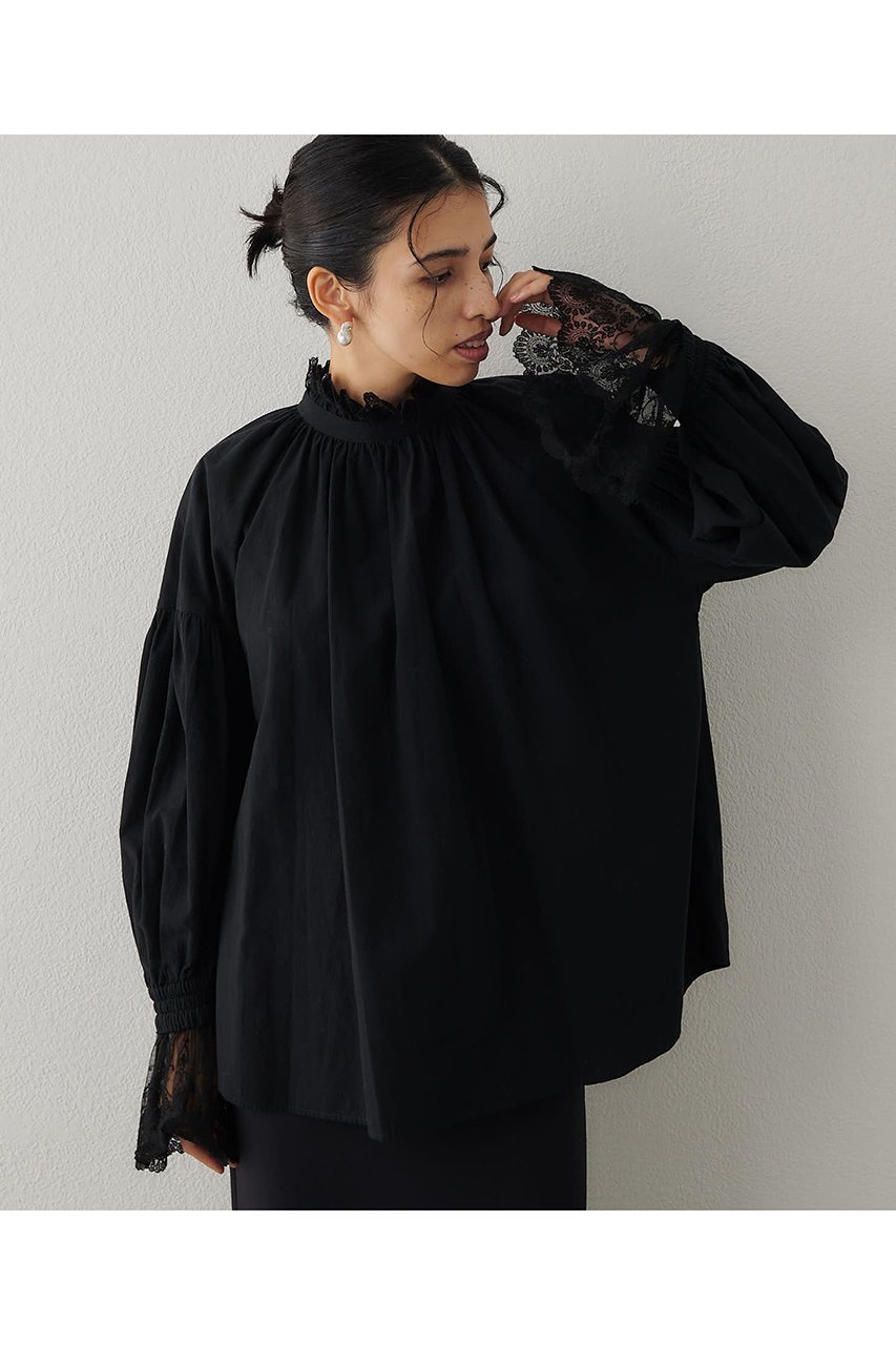 【ウィムガゼット/Whim Gazette】のレースギャザーブラウス インテリア・キッズ・メンズ・レディースファッション・服の通販 founy(ファニー) 　ファッション　Fashion　レディースファッション　Fashion for Women　トップス・カットソー　Cut & Sew Tops　シャツ・ブラウス・オフィスカジュアル　Elegant Blouses & Button-Ups　おすすめ　Recommended / Our Picks　インナー　Innerwear　エレガント 上品　Elegant　ギャザー　Gathered, Ruffled　クラシック　Classic, Timeless Style　ジャケット　Jacket, Outerwear　スリーブ　Sleeve, Long Sleeve / Short Sleeve　ドッキング　Docking, Mixed Material　レース　Lace, Lace Fabric　ロング　Long, Long-Length　ヴィンテージ　Vintage Style　新作・新入荷　New Arrivals / New In　ブラック|ID: prp329100004676029 ipo3291000000033787624