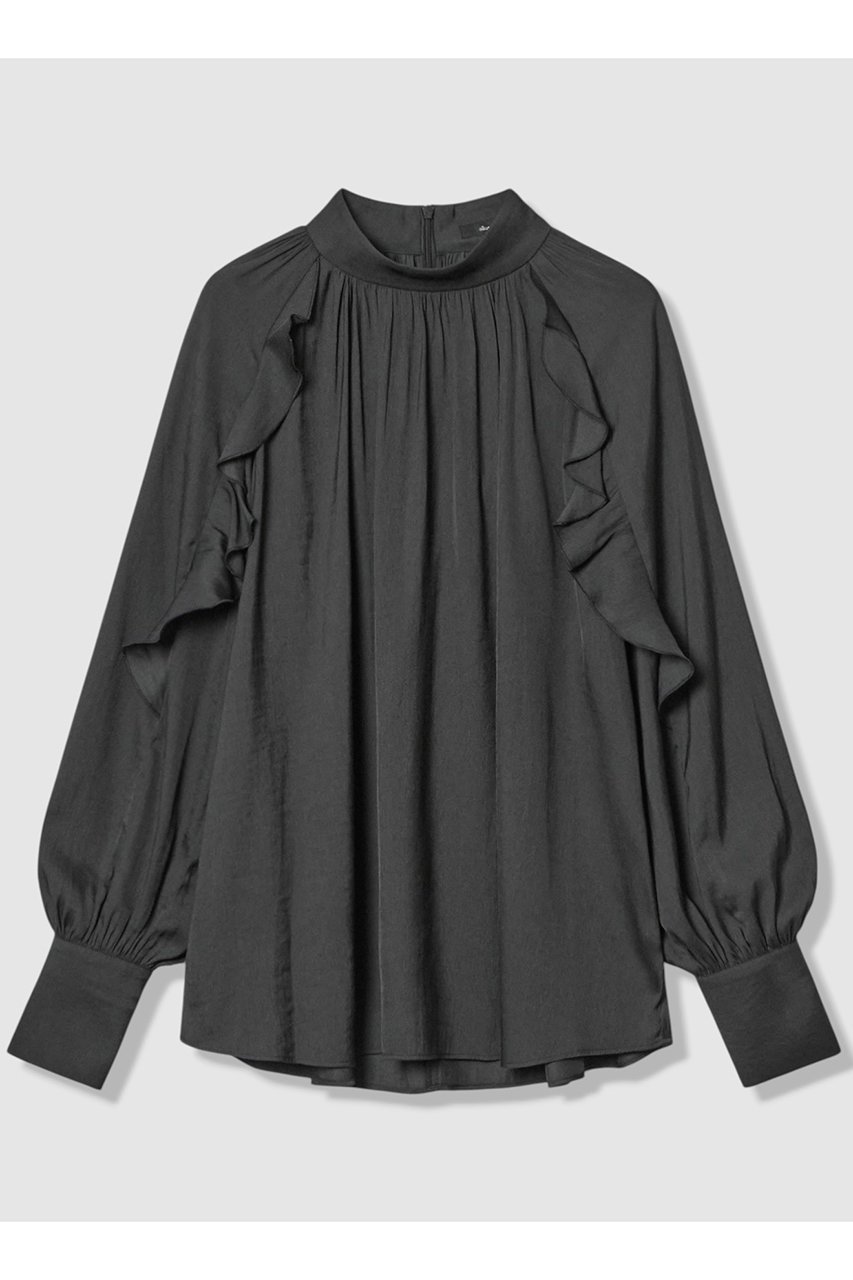 【アルアバイル/allureville】のフリルスリーブブラウス インテリア・キッズ・メンズ・レディースファッション・服の通販 founy(ファニー) 　ファッション　Fashion　レディースファッション　Fashion for Women　トップス・カットソー　Cut & Sew Tops　シャツ・ブラウス・オフィスカジュアル　Elegant Blouses & Button-Ups　なめらか　Smooth, Silky Texture　スリーブ　Sleeve, Long Sleeve / Short Sleeve　デニム　Denim, Jeans Material　フェミニン　Feminine, Girly　フリル　Frill, Ruffle　ロング　Long, Long-Length　エレガント 上品　Elegant　新作・新入荷　New Arrivals / New In　長袖　Long Sleeve, Full Sleeve　ブラック|ID: prp329100004676049 ipo3291000000033787815