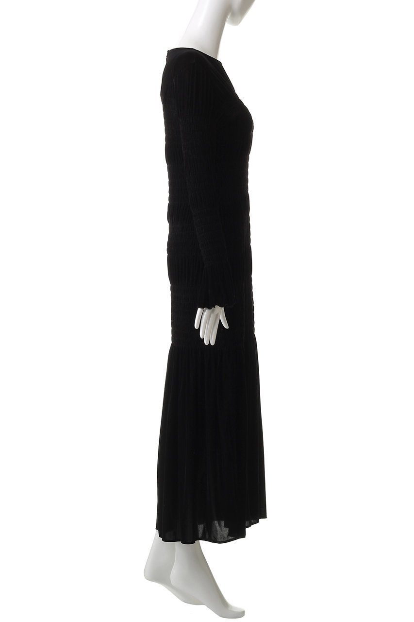 【クラネ/CLANE】のSHIRRING LONG ONEPIECE/ワンピース 人気、トレンドファッション・服の通販 founy(ファニー) 　ファッション　Fashion　レディースファッション　Fashion for Women　ワンピース　Dresses　チュニック　Tunic Tops & Dresses　エレガント 上品　Elegant　シャーリング　Shirring, Ruched　チェック　Check, Plaid, Tartan　チュニック　Tunic, Long Top　デコルテ　Décolleté, Neckline　パーティ　Party, Party Style　フェミニン　Feminine, Girly　フレア　Flare, Flared　ベロア　Velour, Soft Velvet　モノトーン　Monotone, Black and White　ランダム　Random, Irregular　ロング　Long, Long-Length　新作・新入荷　New Arrivals / New In　other-3|ID: prp329100004676053 ipo3291000000033787849