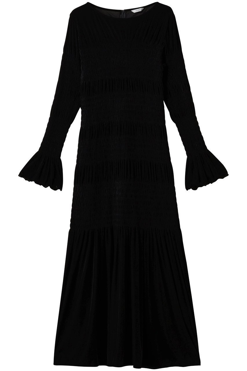 【クラネ/CLANE】のSHIRRING LONG ONEPIECE/ワンピース 人気、トレンドファッション・服の通販 founy(ファニー) 　ファッション　Fashion　レディースファッション　Fashion for Women　ワンピース　Dresses　チュニック　Tunic Tops & Dresses　エレガント 上品　Elegant　シャーリング　Shirring, Ruched　チェック　Check, Plaid, Tartan　チュニック　Tunic, Long Top　デコルテ　Décolleté, Neckline　パーティ　Party, Party Style　フェミニン　Feminine, Girly　フレア　Flare, Flared　ベロア　Velour, Soft Velvet　モノトーン　Monotone, Black and White　ランダム　Random, Irregular　ロング　Long, Long-Length　 other-1|ID: prp329100004676053 ipo3291000000036065591