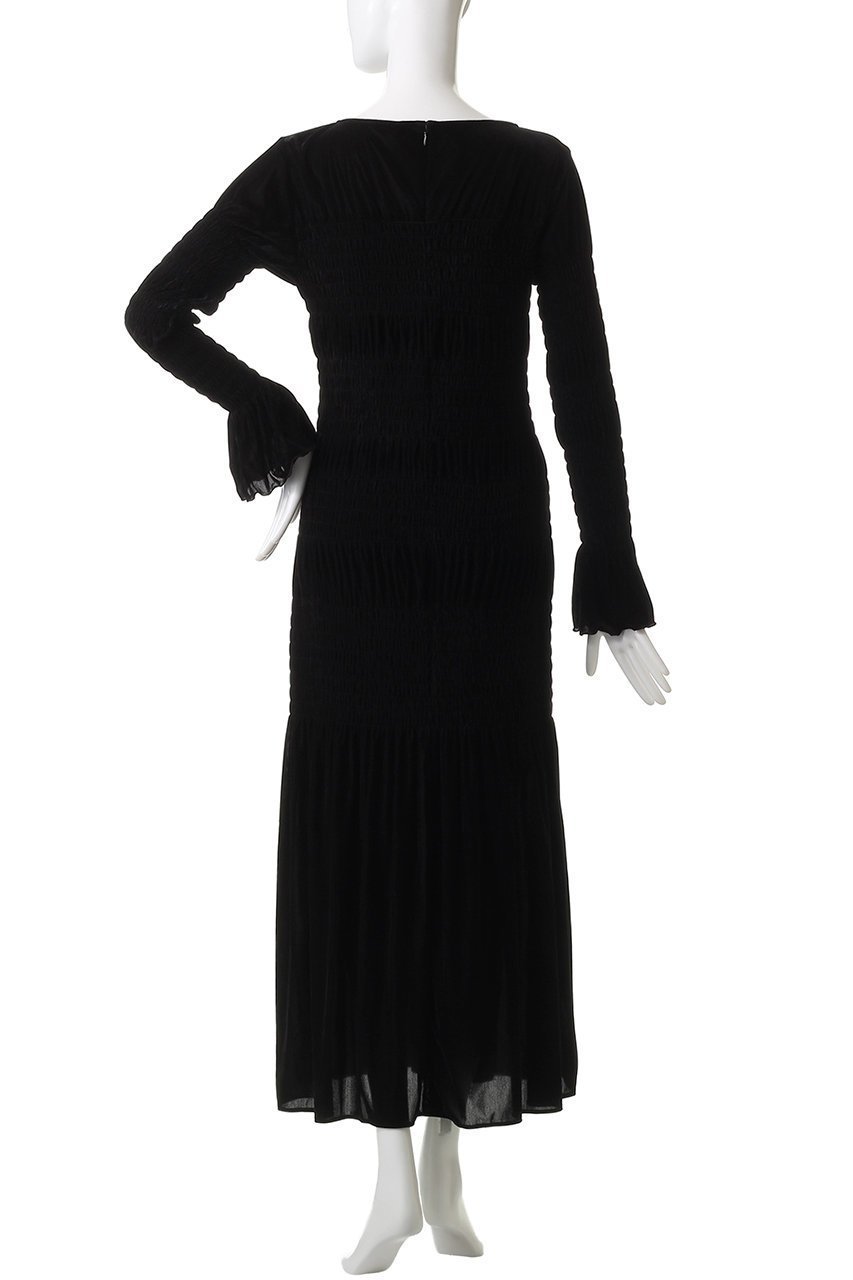 【クラネ/CLANE】のSHIRRING LONG ONEPIECE/ワンピース 人気、トレンドファッション・服の通販 founy(ファニー) 　ファッション　Fashion　レディースファッション　Fashion for Women　ワンピース　Dresses　チュニック　Tunic Tops & Dresses　エレガント 上品　Elegant　シャーリング　Shirring, Ruched　チェック　Check, Plaid, Tartan　チュニック　Tunic, Long Top　デコルテ　Décolleté, Neckline　パーティ　Party, Party Style　フェミニン　Feminine, Girly　フレア　Flare, Flared　ベロア　Velour, Soft Velvet　モノトーン　Monotone, Black and White　ランダム　Random, Irregular　ロング　Long, Long-Length　other-4|ID: prp329100004676053 ipo3291000000036065596