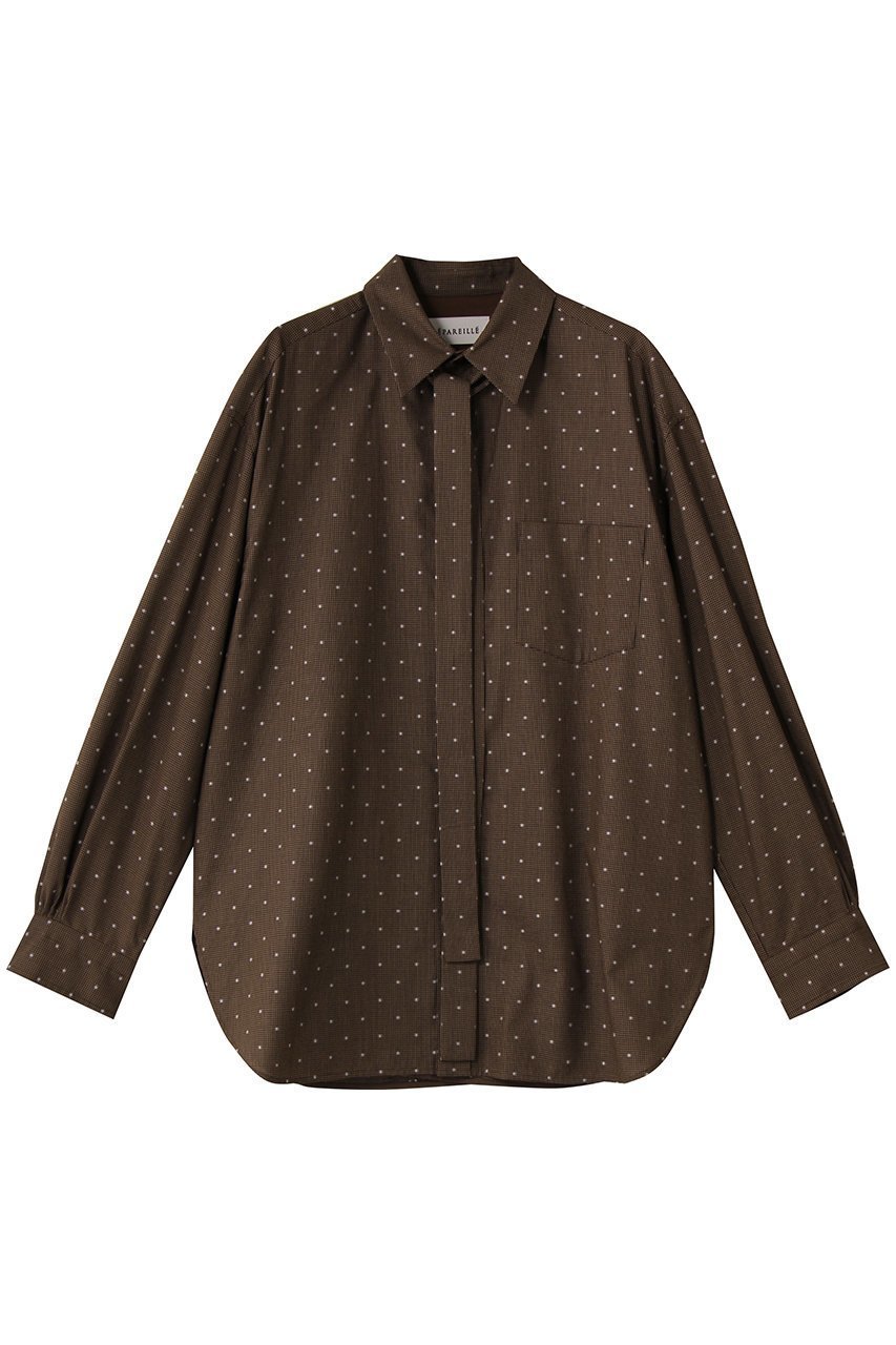 【デパリエ/DEPAREILLE】のチェックドットジャカードボウシャツ インテリア・キッズ・メンズ・レディースファッション・服の通販 founy(ファニー) 　ファッション　Fashion　レディースファッション　Fashion for Women　トップス・カットソー　Cut & Sew Tops　シャツ・ブラウス・オフィスカジュアル　Elegant Blouses & Button-Ups　スリット　Slit, Slit Detail　スリーブ　Sleeve, Long Sleeve / Short Sleeve　チェック　Check, Plaid, Tartan　ドット　Polka Dot, Dot Pattern　パーティ　Party, Party Style　ロング　Long, Long-Length　新作・新入荷　New Arrivals / New In　ブラウン|ID: prp329100004676059 ipo3291000000033787886
