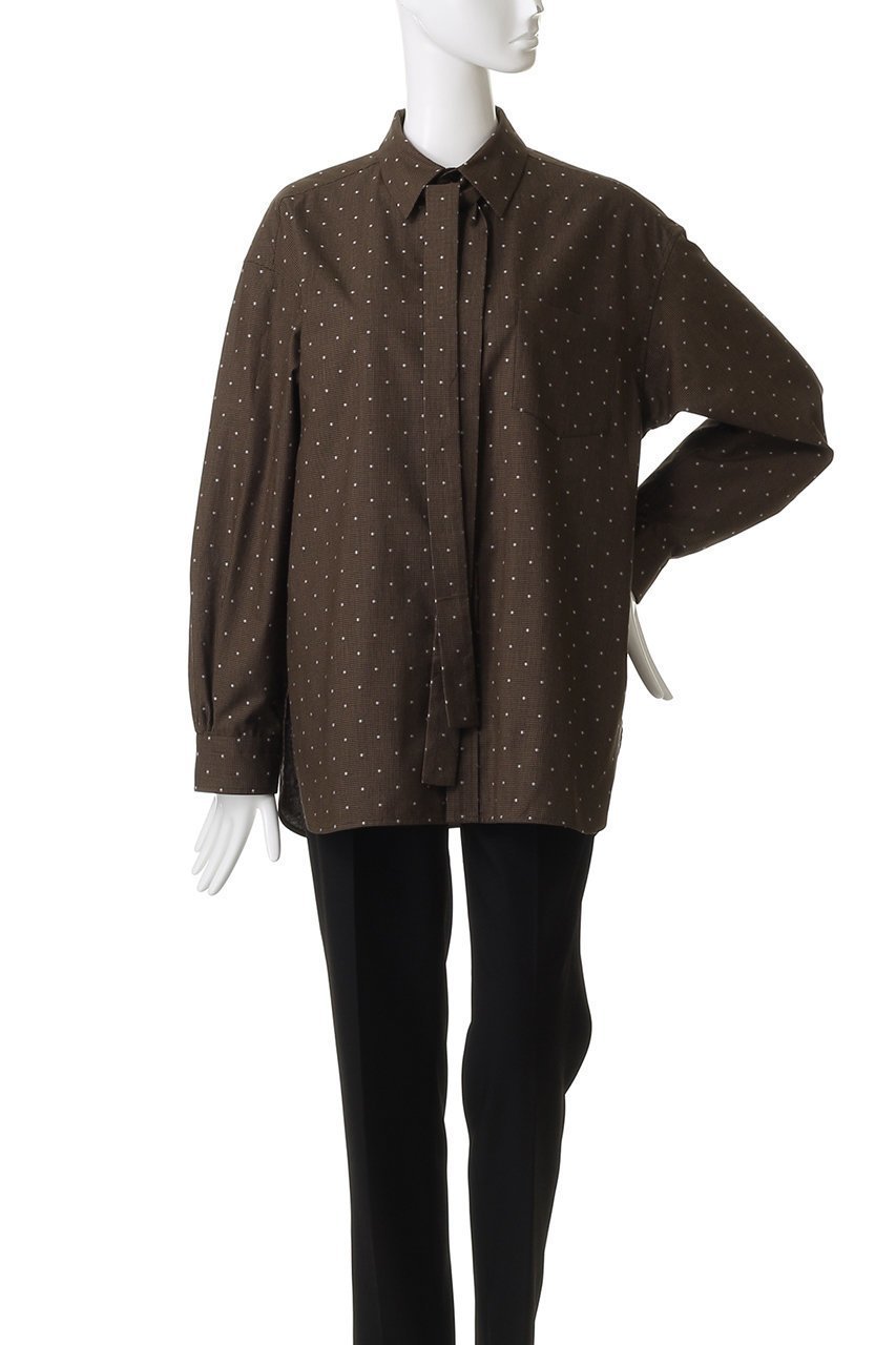 【デパリエ/DEPAREILLE】のチェックドットジャカードボウシャツ 人気、トレンドファッション・服の通販 founy(ファニー) 　ファッション　Fashion　レディースファッション　Fashion for Women　トップス・カットソー　Cut & Sew Tops　シャツ・ブラウス・オフィスカジュアル　Elegant Blouses & Button-Ups　スリット　Slit, Slit Detail　スリーブ　Sleeve, Long Sleeve / Short Sleeve　チェック　Check, Plaid, Tartan　ドット　Polka Dot, Dot Pattern　パーティ　Party, Party Style　ロング　Long, Long-Length　新作・新入荷　New Arrivals / New In　other-2|ID: prp329100004676059 ipo3291000000033787887