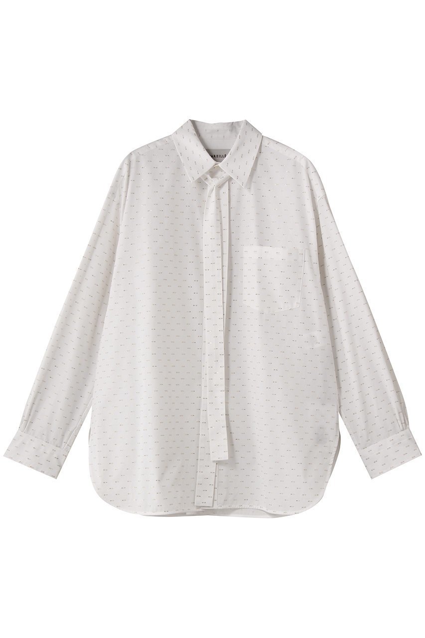 【デパリエ/DEPAREILLE】のコットンラメジャカードボウシャツ 人気、トレンドファッション・服の通販 founy(ファニー) 　ファッション　Fashion　レディースファッション　Fashion for Women　トップス・カットソー　Cut & Sew Tops　シャツ・ブラウス・オフィスカジュアル　Elegant Blouses & Button-Ups　スリット　Slit, Slit Detail　スリーブ　Sleeve, Long Sleeve / Short Sleeve　パーティ　Party, Party Style　ロング　Long, Long-Length　新作・新入荷　New Arrivals / New In　 other-1|ID: prp329100004676060 ipo3291000000033787892