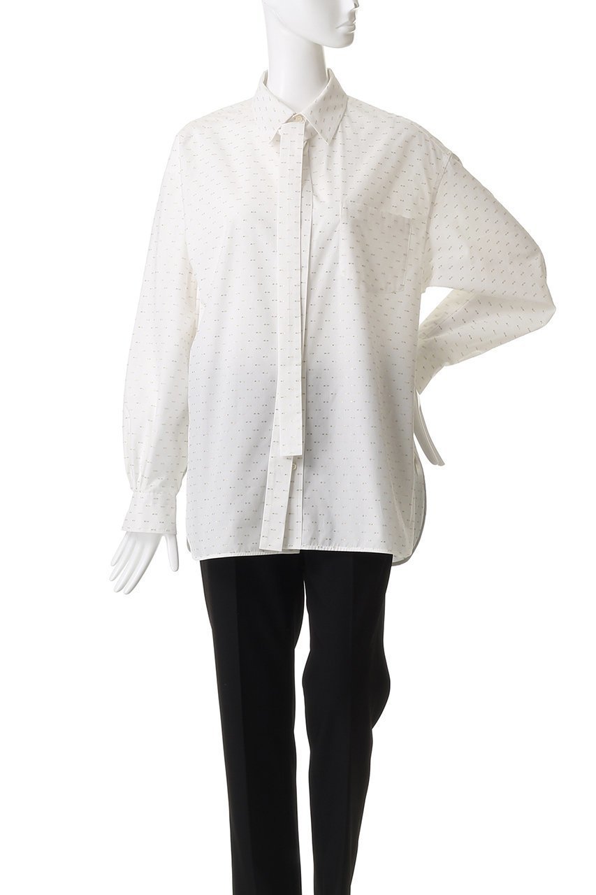 【デパリエ/DEPAREILLE】のコットンラメジャカードボウシャツ 人気、トレンドファッション・服の通販 founy(ファニー) 　ファッション　Fashion　レディースファッション　Fashion for Women　トップス・カットソー　Cut & Sew Tops　シャツ・ブラウス・オフィスカジュアル　Elegant Blouses & Button-Ups　スリット　Slit, Slit Detail　スリーブ　Sleeve, Long Sleeve / Short Sleeve　パーティ　Party, Party Style　ロング　Long, Long-Length　新作・新入荷　New Arrivals / New In　other-2|ID: prp329100004676060 ipo3291000000033787894