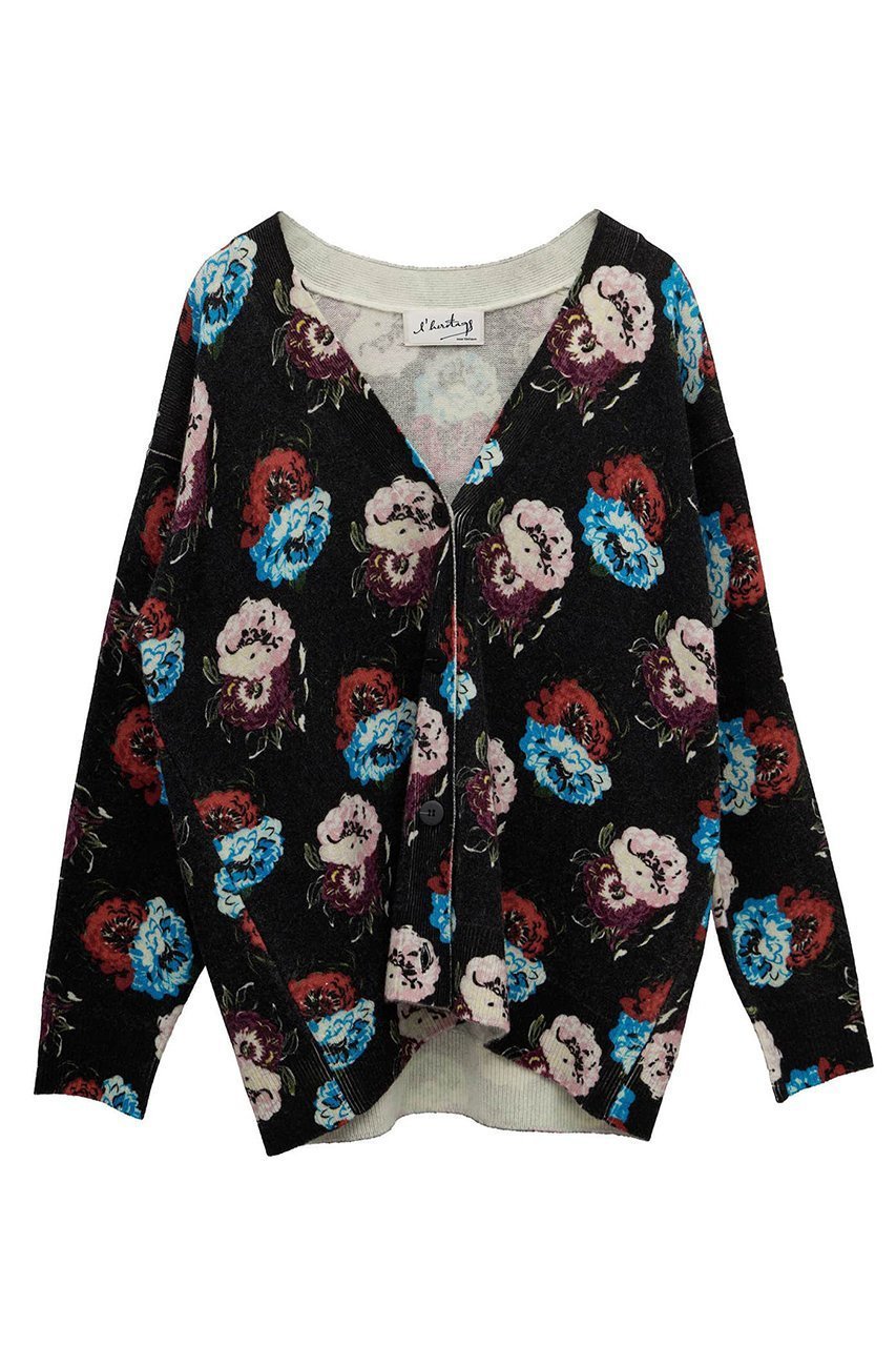 【マルティニーク/martinique】の【l heritage martinique】フラワープリントカーディガン インテリア・キッズ・メンズ・レディースファッション・服の通販 founy(ファニー) 　ファッション　Fashion　レディースファッション　Fashion for Women　トップス・カットソー　Cut & Sew Tops　ニット　Knit Tops & Sweaters　カーディガン・羽織り　Layered Style Cardigans　花柄・フラワープリント・モチーフ　Floral Prints & Motifs / Flower Pattern Tops　おすすめ　Recommended / Our Picks　アンサンブル　Ensemble Set　カーディガン　Cardigan, Knitwear　シンプル　Simple, Minimal　ストレッチ　Stretch, Stretchy Fabric　フォルム　Silhouette, Form　フラワー　Flower, Floral　プリント　Print, Printed Pattern　ブラック|ID: prp329100004680115 ipo3291000000036134419