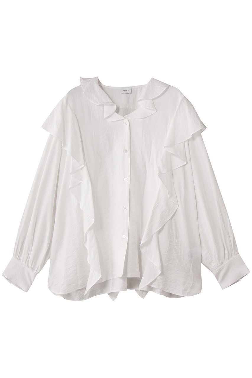 【マノフ/MANOF】のRAFFLE SHIRTS シャツ・ブラウス インテリア・キッズ・メンズ・レディースファッション・服の通販 founy(ファニー) 　ファッション　Fashion　レディースファッション　Fashion for Women　トップス・カットソー　Cut & Sew Tops　シャツ・ブラウス・オフィスカジュアル　Elegant Blouses & Button-Ups　スリーブ　Sleeve, Long Sleeve / Short Sleeve　デニム　Denim, Jeans Material　ドレープ　Drape, Draping Fabric　フレア　Flare, Flared　ロング　Long, Long-Length　エレガント 上品　Elegant　新作・新入荷　New Arrivals / New In　WHITE|ID: prp329100004680120 ipo3291000000033805949