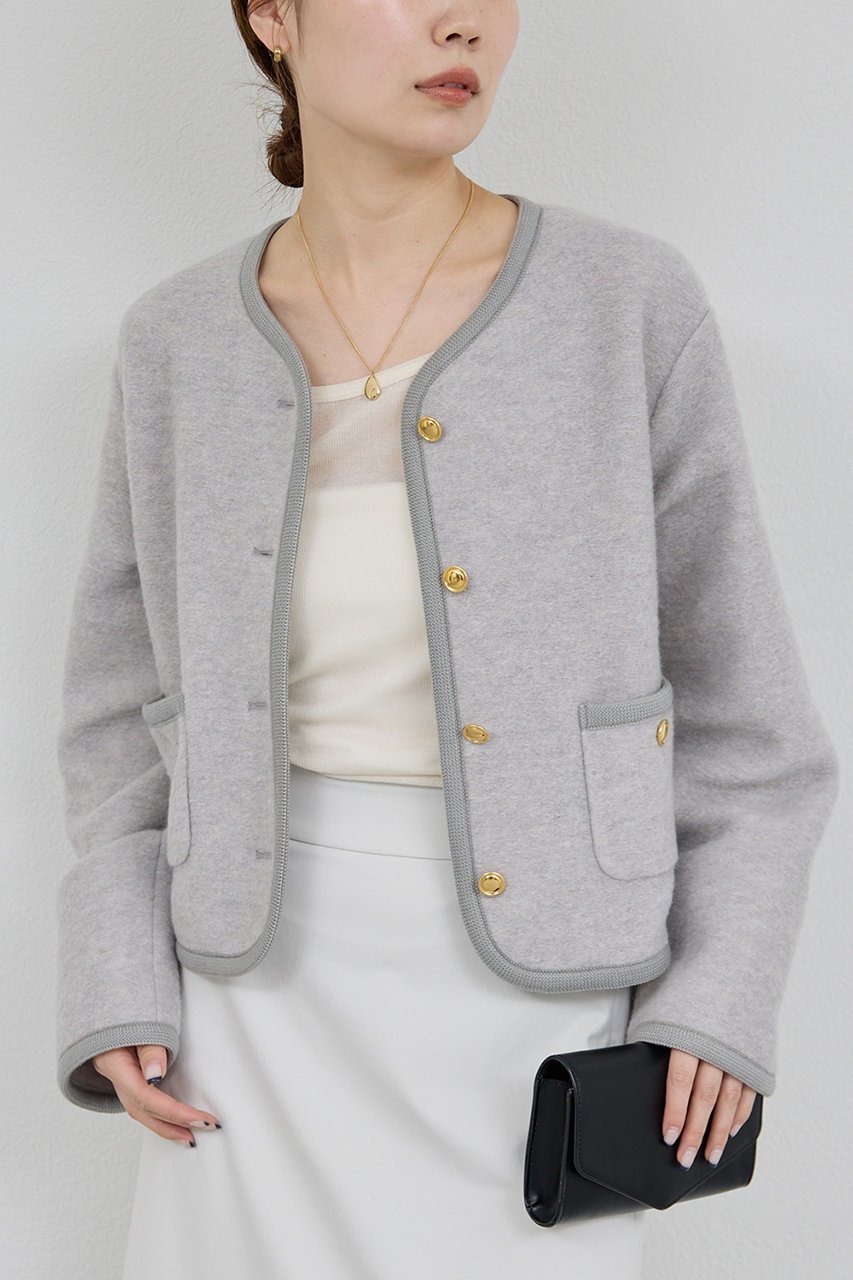 【ガリャルダガランテ/GALLARDAGALANTE】のスライパーニットジャケット インテリア・キッズ・メンズ・レディースファッション・服の通販 founy(ファニー) 　ファッション　Fashion　レディースファッション　Fashion for Women　アウター　Coat / Outerwear Collection　レディースジャケット・軽アウター　Jackets　ショート　Short, Short Length　ジャケット　Jacket, Outerwear　ツイード　Twill, Twill Weave　デニム　Denim, Jeans Material　トレンド　Trend, Trending Now　バランス　Balance, Style Balance　軽量　Lightweight, Ultra Light　ライトグレー|ID: prp329100004680125 ipo3291000000035759714