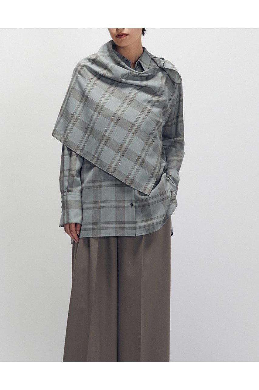 【プルミエ アロンディスモン/1er Arrondissement】のTWチェックスカーフシャツ 人気、トレンドファッション・服の通販 founy(ファニー) 　ファッション　Fashion　レディースファッション　Fashion for Women　トップス・カットソー　Cut & Sew Tops　シャツ・ブラウス・オフィスカジュアル　Elegant Blouses & Button-Ups　スカーフ　Scarf, Neckwear　スリーブ　Sleeve, Long Sleeve / Short Sleeve　ドレープ　Drape, Draping Fabric　ループ　Loop, Loop Knit　ロング　Long, Long-Length　別注　Limited Edition, Custom Order　新作・新入荷　New Arrivals / New In　秋　Autumn　 other-1|ID: prp329100004680131 ipo3291000000033806037