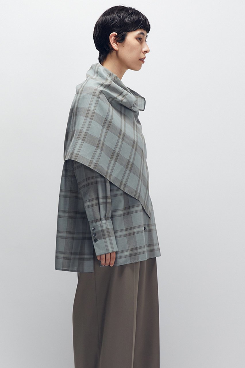 【プルミエ アロンディスモン/1er Arrondissement】のTWチェックスカーフシャツ 人気、トレンドファッション・服の通販 founy(ファニー) 　ファッション　Fashion　レディースファッション　Fashion for Women　トップス・カットソー　Cut & Sew Tops　シャツ・ブラウス・オフィスカジュアル　Elegant Blouses & Button-Ups　スカーフ　Scarf, Neckwear　スリーブ　Sleeve, Long Sleeve / Short Sleeve　ドレープ　Drape, Draping Fabric　ループ　Loop, Loop Knit　ロング　Long, Long-Length　再入荷　Restock / Back in Stock　別注　Limited Edition, Custom Order　秋　Autumn　other-2|ID: prp329100004680131 ipo3291000000036134463