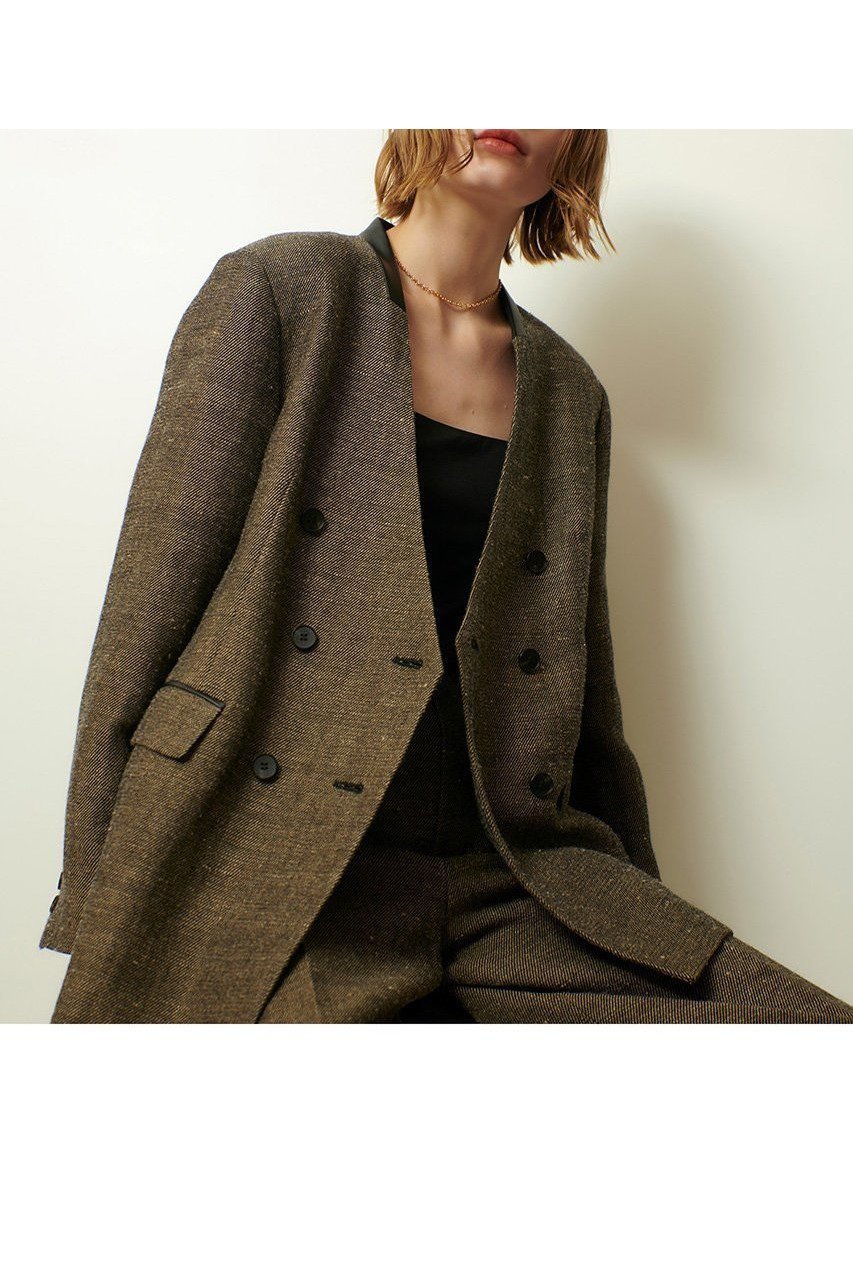 【アルアバイル/allureville】のツイーディーダブルブレストジャケット 人気、トレンドファッション・服の通販 founy(ファニー) 　ファッション　Fashion　レディースファッション　Fashion for Women　アウター　Coat / Outerwear Collection　レディースジャケット・軽アウター　Jackets　おすすめ　Recommended / Our Picks　イタリア　Italy　シンプル　Simple, Minimal　ジャケット　Jacket, Outerwear　ストレート　Straight, Straight Cut　セットアップ　Set-Up, Coordinated Outfit　ポケット　Pocket, Pocket Detail　マニッシュ　Mannish, Boyish　リネン　Linen, Linen Fabric　新作・新入荷　New Arrivals / New In　other-4|ID: prp329100004680142 ipo3291000000033806122