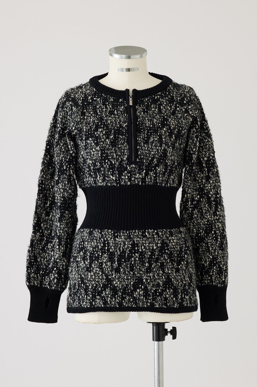 【リムアーク/RIM.ARK】のWaist switching knit tops/ニット インテリア・キッズ・メンズ・レディースファッション・服の通販 founy(ファニー) 　ファッション　Fashion　レディースファッション　Fashion for Women　トップス・カットソー　Cut & Sew Tops　ニット　Knit Tops & Sweaters　カジュアルプルオーバー・ニットトップス　Pullovers & Knit Tops / Casual Pullovers　ジャカード／ジャガード　Jacquard, Woven Pattern　フロント　Front, Front Design　ブラック|ID: prp329100004683216 ipo3291000000033821379