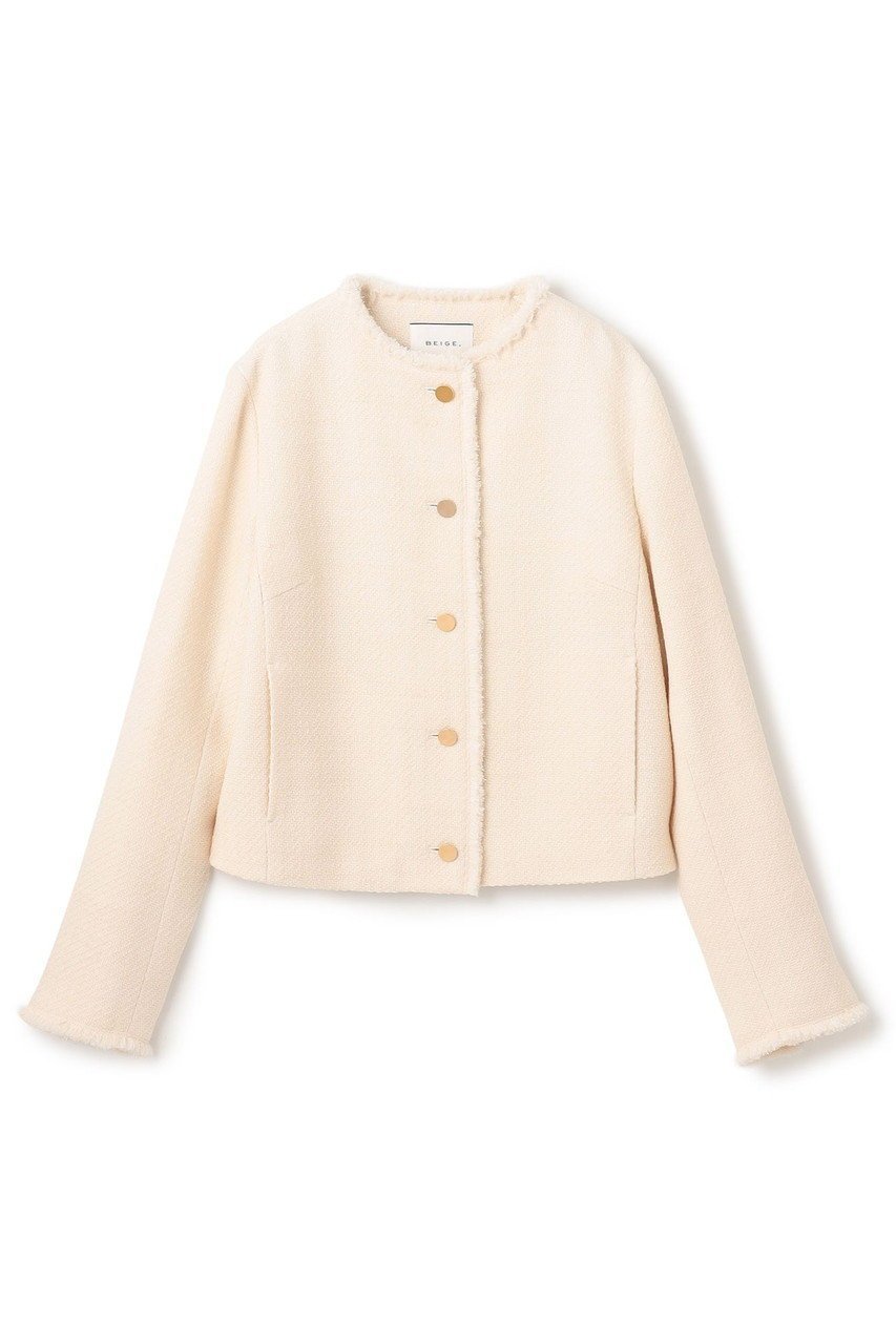【ベイジ,/BEIGE,】のMULLIN / ウールツイードメタルボタンノーカラージャケット 人気、トレンドファッション・服の通販 founy(ファニー) 　ファッション　Fashion　レディースファッション　Fashion for Women　アウター　Coat / Outerwear Collection　レディースジャケット・軽アウター　Jackets　ノーカラージャケット / シンプル上品コーデ　Collarless Jackets　ジャケット　Jacket, Outerwear　ツイード　Twill, Twill Weave　バランス　Balance, Style Balance　フリンジ　Fringe, Tassel　メタル　Metal, Metal Parts　エレガント 上品　Elegant　新作・新入荷　New Arrivals / New In　 other-1|ID: prp329100004683233 ipo3291000000033821987