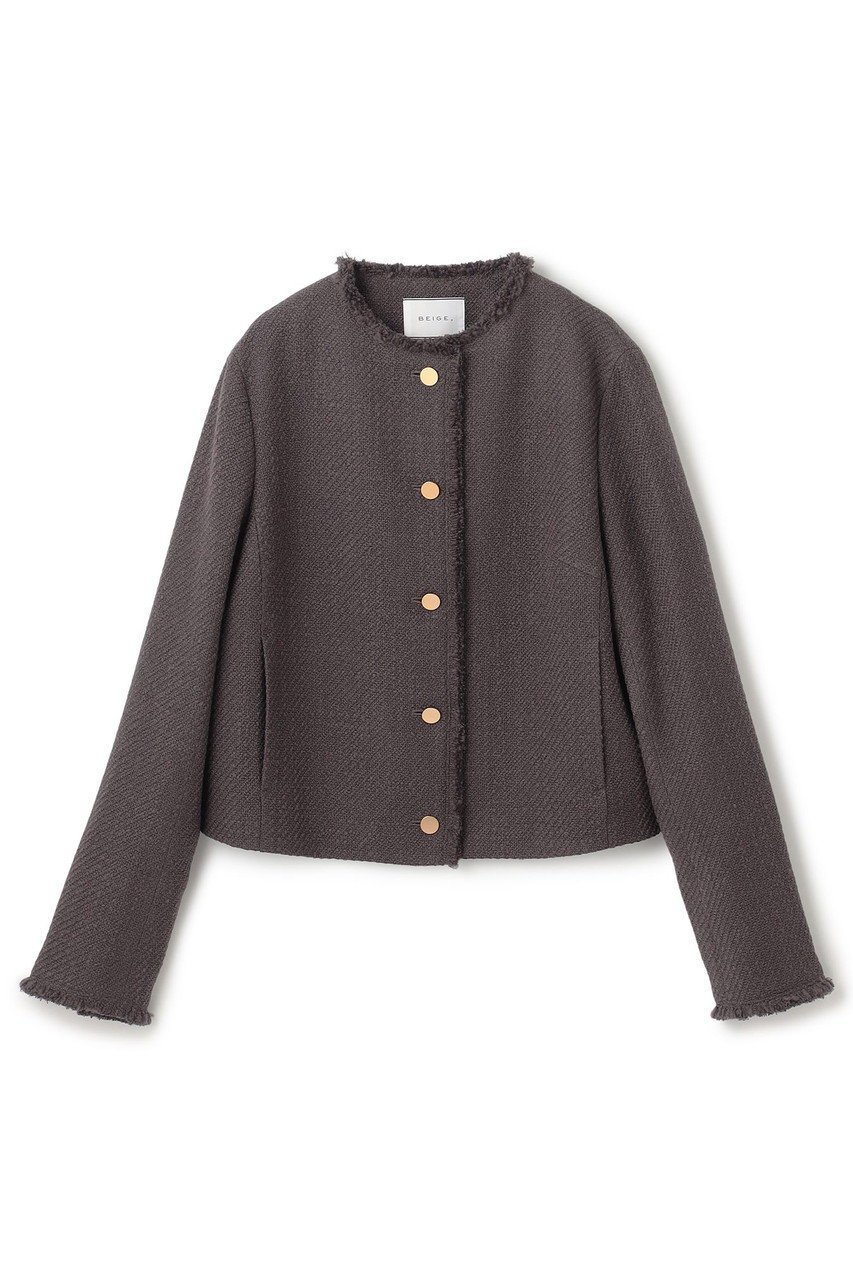 【ベイジ,/BEIGE,】のMULLIN / ウールツイードメタルボタンノーカラージャケット インテリア・キッズ・メンズ・レディースファッション・服の通販 founy(ファニー) 　ファッション　Fashion　レディースファッション　Fashion for Women　アウター　Coat / Outerwear Collection　レディースジャケット・軽アウター　Jackets　ノーカラージャケット / シンプル上品コーデ　Collarless Jackets　ジャケット　Jacket, Outerwear　ツイード　Twill, Twill Weave　バランス　Balance, Style Balance　フリンジ　Fringe, Tassel　メタル　Metal, Metal Parts　エレガント 上品　Elegant　新作・新入荷　New Arrivals / New In　Warm Gray|ID: prp329100004683233 ipo3291000000033821989