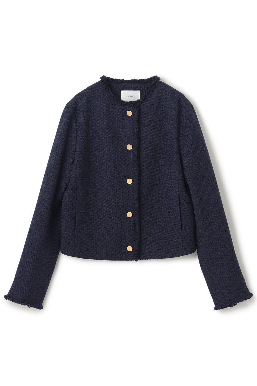 【ベイジ,/BEIGE,】のMULLIN / ウールツイードメタルボタンノーカラージャケット インテリア・キッズ・メンズ・レディースファッション・服の通販 founy(ファニー) 　ファッション　Fashion　レディースファッション　Fashion for Women　アウター　Coat / Outerwear Collection　レディースジャケット・軽アウター　Jackets　ノーカラージャケット / シンプル上品コーデ　Collarless Jackets　ジャケット　Jacket, Outerwear　ツイード　Twill, Twill Weave　バランス　Balance, Style Balance　フリンジ　Fringe, Tassel　メタル　Metal, Metal Parts　エレガント 上品　Elegant　新作・新入荷　New Arrivals / New In　Midnight|ID: prp329100004683233 ipo3291000000033821990