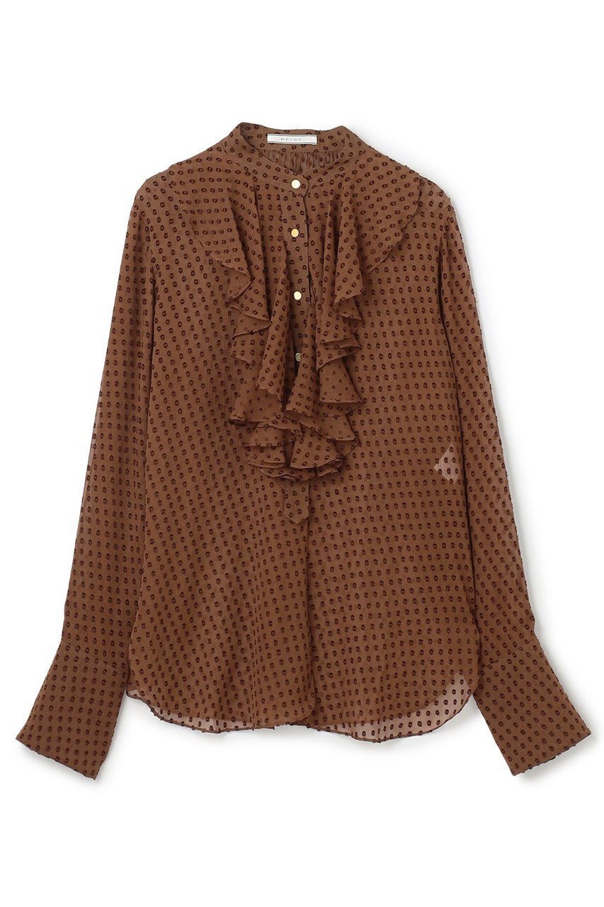 【ベイジ,/BEIGE,】のCALLERRY(カラリー)/シルク混ドットラッフルブラウス インテリア・キッズ・メンズ・レディースファッション・服の通販 founy(ファニー) 　ファッション　Fashion　レディースファッション　Fashion for Women　トップス・カットソー　Cut & Sew Tops　シャツ・ブラウス・オフィスカジュアル　Elegant Blouses & Button-Ups　インナー　Innerwear　エアリー　Airy Texture　クラシカル　Classical, Vintage-Inspired　シルク　Silk, 100% Silk　ジャケット　Jacket, Outerwear　スリーブ　Sleeve, Long Sleeve / Short Sleeve　ドット　Polka Dot, Dot Pattern　フェミニン　Feminine, Girly　ロング　Long, Long-Length　新作・新入荷　New Arrivals / New In　Caramel|ID: prp329100004683237 ipo3291000000033822010
