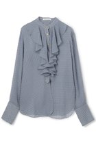 【ベイジ,/BEIGE,】のCALLERRY(カラリー)/シルク混ドットラッフルブラウス Dull Blue|ID:prp329100004683237