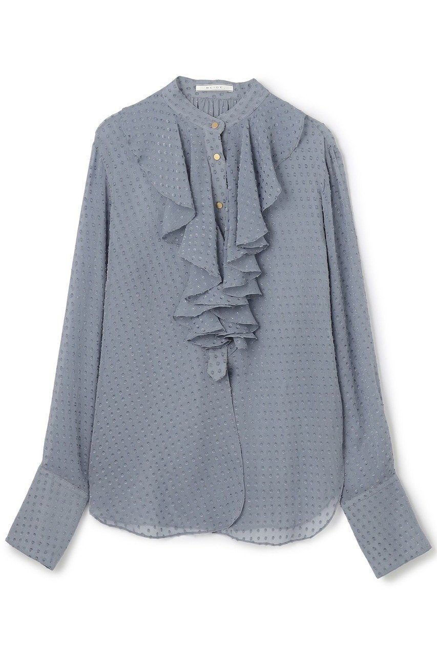 【ベイジ,/BEIGE,】のCALLERRY(カラリー)/シルク混ドットラッフルブラウス インテリア・キッズ・メンズ・レディースファッション・服の通販 founy(ファニー) 　ファッション　Fashion　レディースファッション　Fashion for Women　トップス・カットソー　Cut & Sew Tops　シャツ・ブラウス・オフィスカジュアル　Elegant Blouses & Button-Ups　インナー　Innerwear　エアリー　Airy Texture　クラシカル　Classical, Vintage-Inspired　シルク　Silk, 100% Silk　ジャケット　Jacket, Outerwear　スリーブ　Sleeve, Long Sleeve / Short Sleeve　ドット　Polka Dot, Dot Pattern　フェミニン　Feminine, Girly　ロング　Long, Long-Length　新作・新入荷　New Arrivals / New In　Dull Blue|ID: prp329100004683237 ipo3291000000033822011