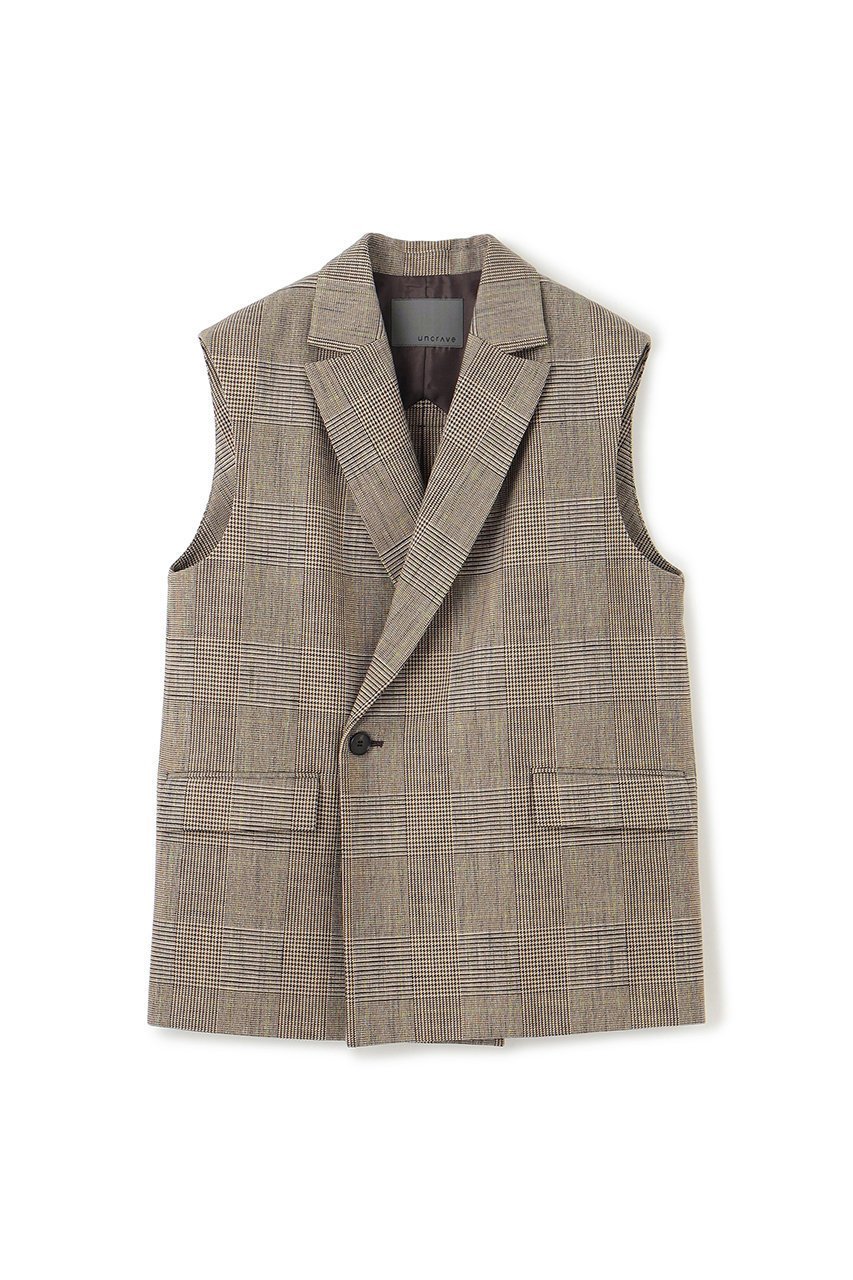 【アンクレイヴ/uncrave】の【9/10 12:00販売開始】グレンチェック ジレ インテリア・キッズ・メンズ・レディースファッション・服の通販 founy(ファニー) 　ファッション　Fashion　レディースファッション　Fashion for Women　アウター　Coat / Outerwear Collection　レディースジャケット・軽アウター　Jackets　イエロー　Yellow　ジャケット　Jacket, Outerwear　スリット　Slit, Slit Detail　セットアップ　Set-Up, Coordinated Outfit　チェック　Check, Plaid, Tartan　ベスト　Vest, Waistcoat　ブラウンチェック|ID: prp329100004683241 ipo3291000000033822038
