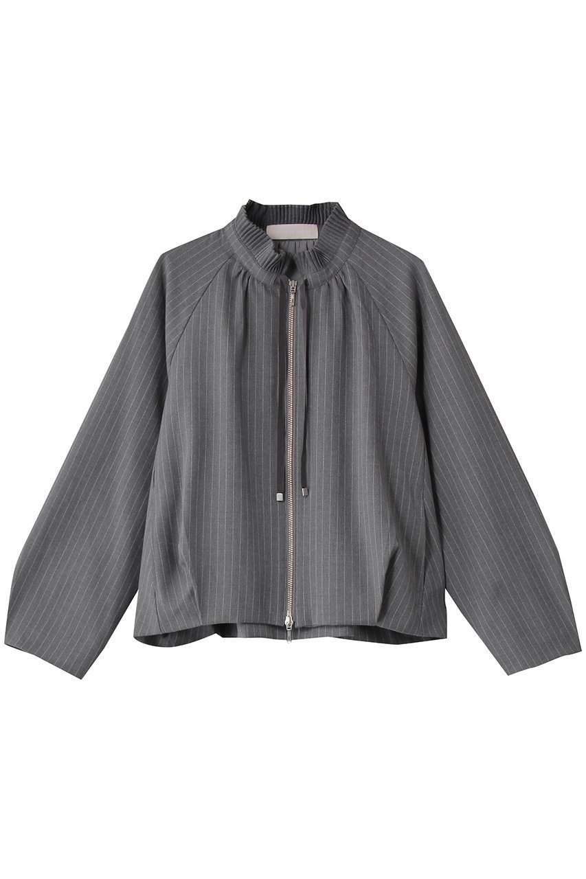 【マリリンムーン/MARILYN MOON】のウォームピンストライプブルゾン インテリア・キッズ・メンズ・レディースファッション・服の通販 founy(ファニー) 　ファッション　Fashion　レディースファッション　Fashion for Women　アウター　Coat / Outerwear Collection　レディースジャケット・軽アウター　Jackets　ブルゾンジャケット・スポーティアウター　Blouson Jackets　コクーン　Cocoon, Cocoon Silhouette　ジャケット　Jacket, Outerwear　ストライプ　Stripe, Striped Pattern　バランス　Balance, Style Balance　バルーン　Balloon, Balloon Silhouette　フリル　Frill, Ruffle　ブルゾン　Blouson, Bomber Jacket　プリーツ　Pleats, Pleated　ボトム　Bottoms, Lower Wear　モダン　Modern, Contemporary　グレー|ID: prp329100004684609 ipo3291000000036128443