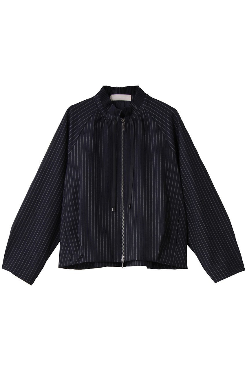 【マリリンムーン/MARILYN MOON】のウォームピンストライプブルゾン インテリア・キッズ・メンズ・レディースファッション・服の通販 founy(ファニー) 　ファッション　Fashion　レディースファッション　Fashion for Women　アウター　Coat / Outerwear Collection　レディースジャケット・軽アウター　Jackets　ブルゾンジャケット・スポーティアウター　Blouson Jackets　コクーン　Cocoon, Cocoon Silhouette　ジャケット　Jacket, Outerwear　ストライプ　Stripe, Striped Pattern　バランス　Balance, Style Balance　バルーン　Balloon, Balloon Silhouette　フリル　Frill, Ruffle　ブルゾン　Blouson, Bomber Jacket　プリーツ　Pleats, Pleated　ボトム　Bottoms, Lower Wear　モダン　Modern, Contemporary　ネイビー|ID: prp329100004684609 ipo3291000000036128444