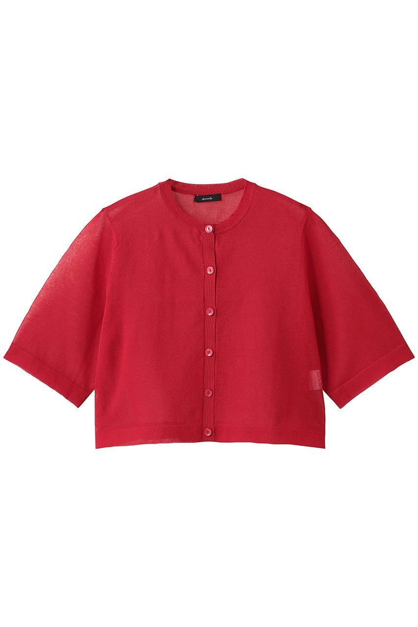 【アルアバイル/allureville】のハーフスリーブシアークルーカーディガン インテリア・キッズ・メンズ・レディースファッション・服の通販 founy(ファニー) 　ファッション　Fashion　レディースファッション　Fashion for Women　トップス・カットソー　Cut & Sew Tops　ニット　Knit Tops & Sweaters　カーディガン・羽織り　Layered Style Cardigans　おすすめ　Recommended / Our Picks　カーディガン　Cardigan, Knitwear　ショート　Short, Short Length　トレンド　Trend, Trending Now　バランス　Balance, Style Balance　フェミニン　Feminine, Girly　新作・新入荷　New Arrivals / New In　羽織　Haori, Light Jacket　レッド|ID: prp329100004684620 ipo3291000000033830540