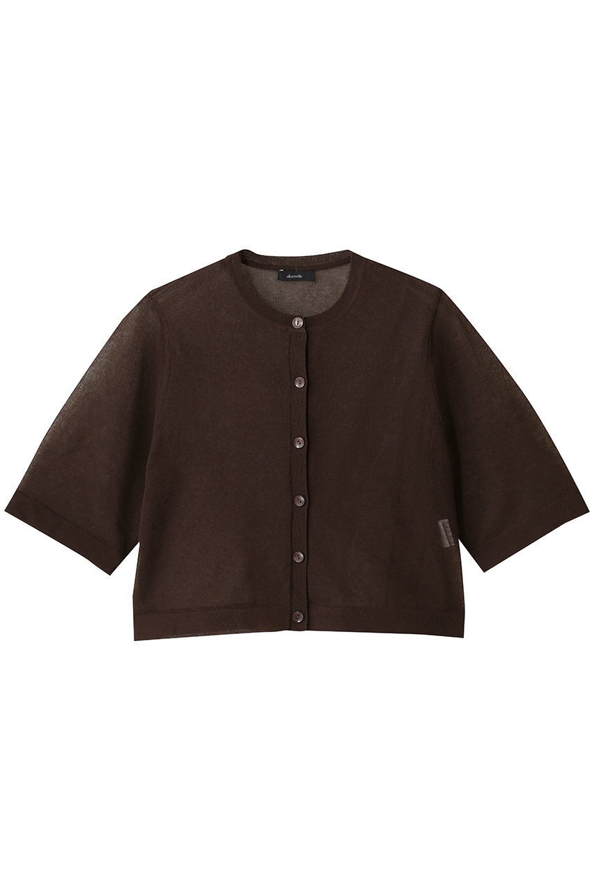 【アルアバイル/allureville】のハーフスリーブシアークルーカーディガン インテリア・キッズ・メンズ・レディースファッション・服の通販 founy(ファニー) 　ファッション　Fashion　レディースファッション　Fashion for Women　トップス・カットソー　Cut & Sew Tops　ニット　Knit Tops & Sweaters　カーディガン・羽織り　Layered Style Cardigans　おすすめ　Recommended / Our Picks　カーディガン　Cardigan, Knitwear　ショート　Short, Short Length　トレンド　Trend, Trending Now　バランス　Balance, Style Balance　フェミニン　Feminine, Girly　新作・新入荷　New Arrivals / New In　羽織　Haori, Light Jacket　ブラウン|ID: prp329100004684620 ipo3291000000033830541