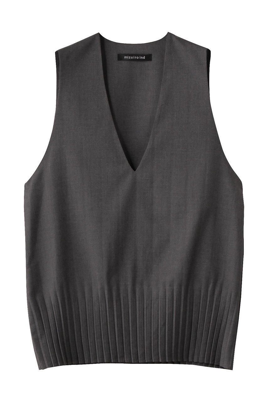 【ミズイロ インド/mizuiro ind】のpleats hem V neck vest ベスト インテリア・キッズ・メンズ・レディースファッション・服の通販 founy(ファニー) 　ファッション　Fashion　レディースファッション　Fashion for Women　トップス・カットソー　Cut & Sew Tops　ニット　Knit Tops & Sweaters　ベスト&ジレ / 重ね着スタイル　Vests & Gilets　カジュアルプルオーバー・ニットトップス　Pullovers & Knit Tops / Casual Pullovers　カットソー　Cut and Sewn Top　プリーツ　Pleats, Pleated　ベスト　Vest, Waistcoat　新作・新入荷　New Arrivals / New In　gray|ID: prp329100004684622 ipo3291000000033830556