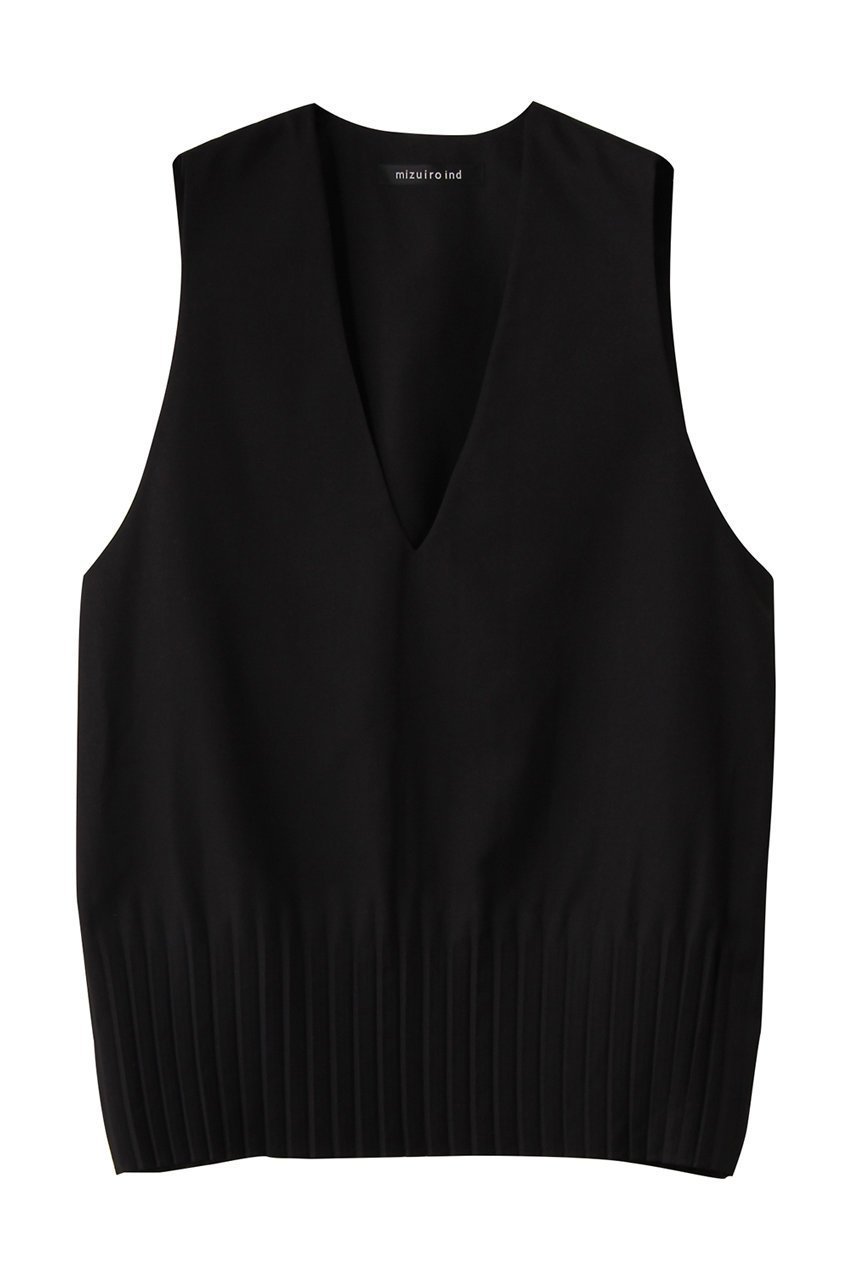 【ミズイロ インド/mizuiro ind】のpleats hem V neck vest ベスト インテリア・キッズ・メンズ・レディースファッション・服の通販 founy(ファニー) 　ファッション　Fashion　レディースファッション　Fashion for Women　トップス・カットソー　Cut & Sew Tops　ニット　Knit Tops & Sweaters　ベスト&ジレ / 重ね着スタイル　Vests & Gilets　カジュアルプルオーバー・ニットトップス　Pullovers & Knit Tops / Casual Pullovers　カットソー　Cut and Sewn Top　プリーツ　Pleats, Pleated　ベスト　Vest, Waistcoat　新作・新入荷　New Arrivals / New In　black|ID: prp329100004684622 ipo3291000000033830557