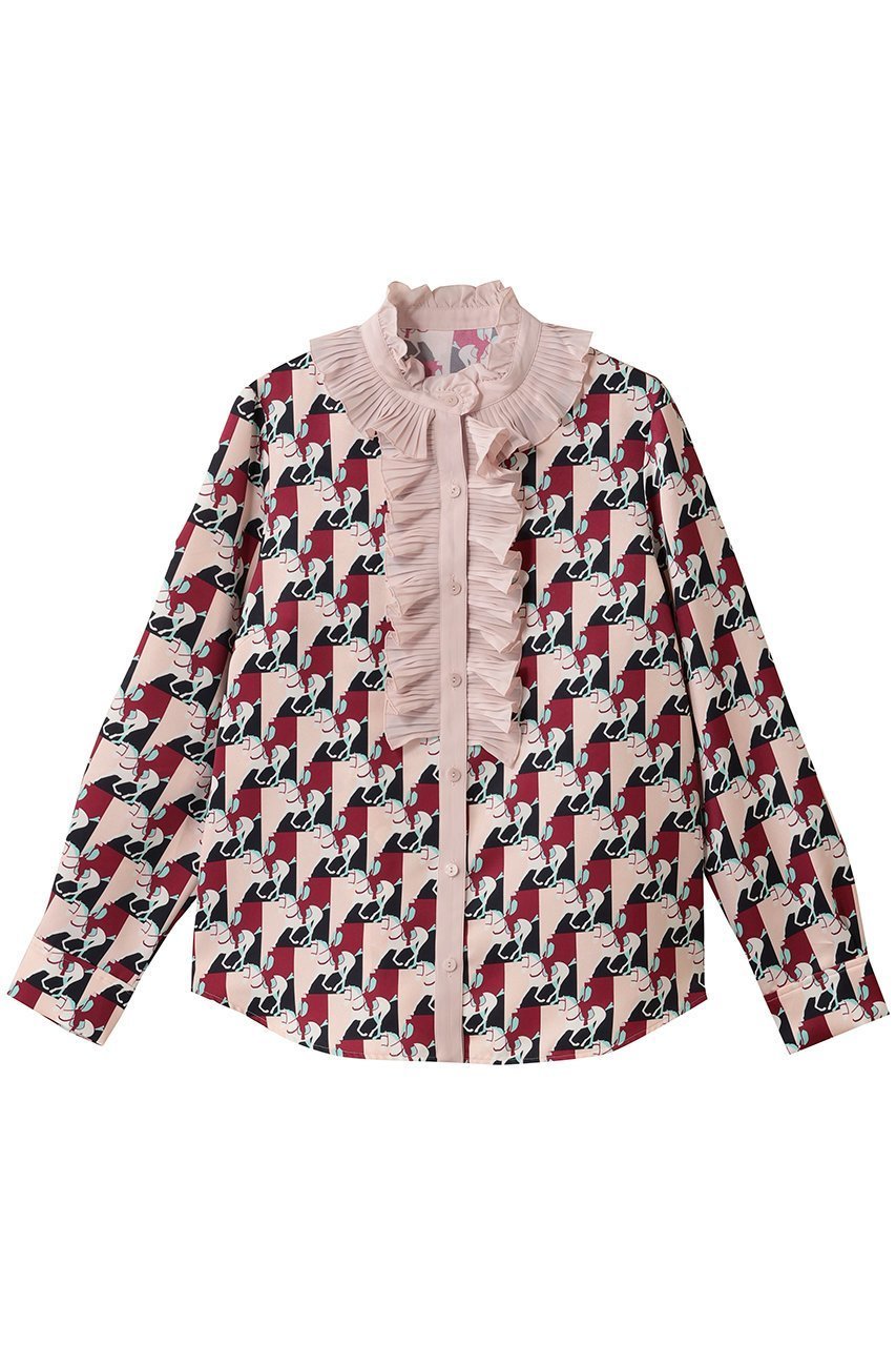 【アルアバイル/allureville】の【Loulou Willoughby】ホースジオメトリックPTブラウス インテリア・キッズ・メンズ・レディースファッション・服の通販 founy(ファニー) 　ファッション　Fashion　レディースファッション　Fashion for Women　トップス・カットソー　Cut & Sew Tops　シャツ・ブラウス・オフィスカジュアル　Elegant Blouses & Button-Ups　エレガント 上品　Elegant　シンプル　Simple, Minimal　スリーブ　Sleeve, Long Sleeve / Short Sleeve　フリル　Frill, Ruffle　プリント　Print, Printed Pattern　プリーツ　Pleats, Pleated　モチーフ　Motif, Design Theme　ロング　Long, Long-Length　ピンク|ID: prp329100004686392 ipo3291000000035512315