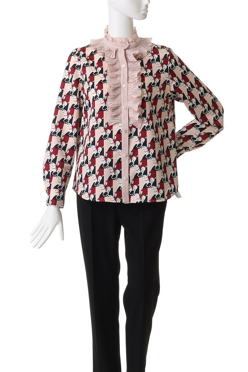 【アルアバイル/allureville】の【Loulou Willoughby】ホースジオメトリックPTブラウス 人気、トレンドファッション・服の通販 founy(ファニー) 　ファッション　Fashion　レディースファッション　Fashion for Women　トップス・カットソー　Cut & Sew Tops　シャツ・ブラウス・オフィスカジュアル　Elegant Blouses & Button-Ups　エレガント 上品　Elegant　シンプル　Simple, Minimal　スリーブ　Sleeve, Long Sleeve / Short Sleeve　フリル　Frill, Ruffle　プリント　Print, Printed Pattern　プリーツ　Pleats, Pleated　モチーフ　Motif, Design Theme　ロング　Long, Long-Length　other-2|ID: prp329100004686392 ipo3291000000035512317