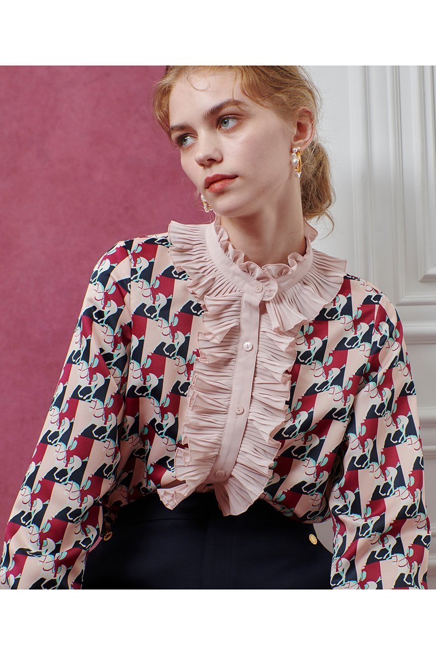 【アルアバイル/allureville】の【Loulou Willoughby】ホースジオメトリックPTブラウス 人気、トレンドファッション・服の通販 founy(ファニー) 　ファッション　Fashion　レディースファッション　Fashion for Women　トップス・カットソー　Cut & Sew Tops　シャツ・ブラウス・オフィスカジュアル　Elegant Blouses & Button-Ups　エレガント 上品　Elegant　シンプル　Simple, Minimal　スリーブ　Sleeve, Long Sleeve / Short Sleeve　フリル　Frill, Ruffle　プリント　Print, Printed Pattern　プリーツ　Pleats, Pleated　モチーフ　Motif, Design Theme　ロング　Long, Long-Length　other-6|ID: prp329100004686392 ipo3291000000035512322