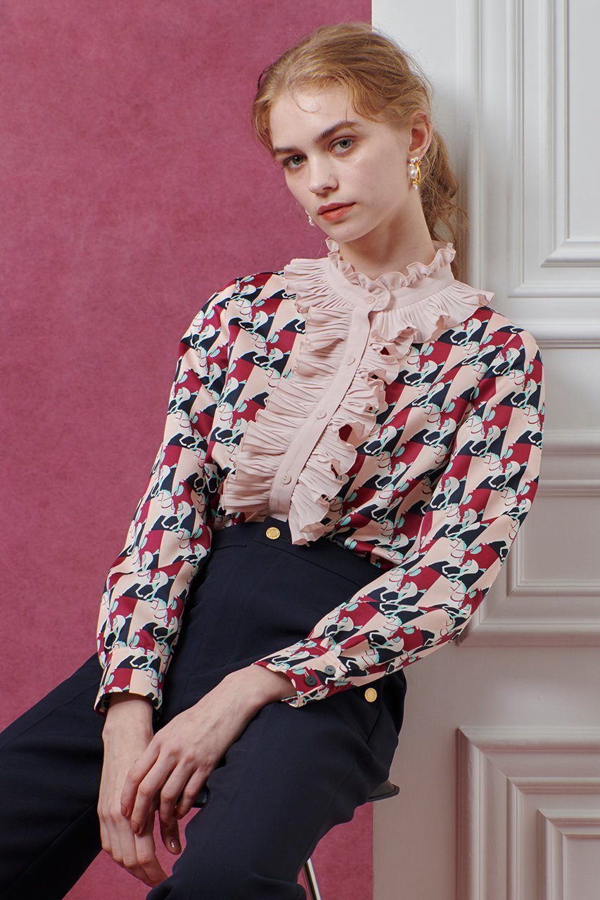 【アルアバイル/allureville】の【Loulou Willoughby】ホースジオメトリックPTブラウス 人気、トレンドファッション・服の通販 founy(ファニー) 　ファッション　Fashion　レディースファッション　Fashion for Women　トップス・カットソー　Cut & Sew Tops　シャツ・ブラウス・オフィスカジュアル　Elegant Blouses & Button-Ups　エレガント 上品　Elegant　シンプル　Simple, Minimal　スリーブ　Sleeve, Long Sleeve / Short Sleeve　フリル　Frill, Ruffle　プリント　Print, Printed Pattern　プリーツ　Pleats, Pleated　モチーフ　Motif, Design Theme　ロング　Long, Long-Length　other-7|ID: prp329100004686392 ipo3291000000035512323