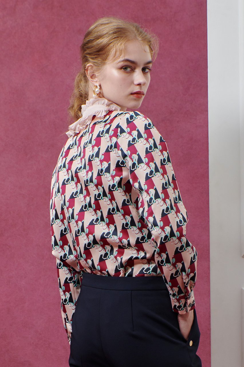 【アルアバイル/allureville】の【Loulou Willoughby】ホースジオメトリックPTブラウス 人気、トレンドファッション・服の通販 founy(ファニー) 　ファッション　Fashion　レディースファッション　Fashion for Women　トップス・カットソー　Cut & Sew Tops　シャツ・ブラウス・オフィスカジュアル　Elegant Blouses & Button-Ups　エレガント 上品　Elegant　シンプル　Simple, Minimal　スリーブ　Sleeve, Long Sleeve / Short Sleeve　フリル　Frill, Ruffle　プリント　Print, Printed Pattern　プリーツ　Pleats, Pleated　モチーフ　Motif, Design Theme　ロング　Long, Long-Length　other-8|ID: prp329100004686392 ipo3291000000035512324