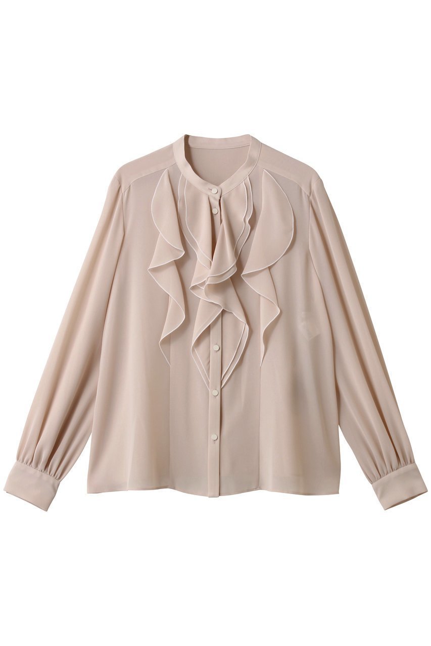 【アナイ/ANAYI】のジョーゼットバイカラーラッフルブラウス インテリア・キッズ・メンズ・レディースファッション・服の通販 founy(ファニー) 　ファッション　Fashion　レディースファッション　Fashion for Women　トップス・カットソー　Cut & Sew Tops　シャツ・ブラウス・オフィスカジュアル　Elegant Blouses & Button-Ups　おすすめ　Recommended / Our Picks　エレガント 上品　Elegant　ジョーゼット　Georgette, Semi-Sheer Fabric　スラックス　Slacks, Dress Pants　スリーブ　Sleeve, Long Sleeve / Short Sleeve　デニム　Denim, Jeans Material　ドレープ　Drape, Draping Fabric　パイピング　Piping, Trim Design　フェミニン　Feminine, Girly　ラッフル　Ruffle, Frill　ロング　Long, Long-Length　新作・新入荷　New Arrivals / New In　ピンクベージュ|ID: prp329100004686407 ipo3291000000033841330