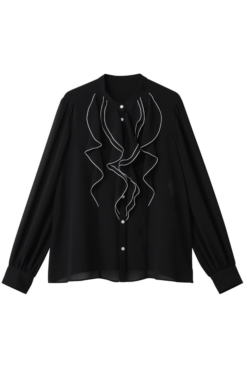 【アナイ/ANAYI】のジョーゼットバイカラーラッフルブラウス インテリア・キッズ・メンズ・レディースファッション・服の通販 founy(ファニー) 　ファッション　Fashion　レディースファッション　Fashion for Women　トップス・カットソー　Cut & Sew Tops　シャツ・ブラウス・オフィスカジュアル　Elegant Blouses & Button-Ups　おすすめ　Recommended / Our Picks　エレガント 上品　Elegant　ジョーゼット　Georgette, Semi-Sheer Fabric　スラックス　Slacks, Dress Pants　スリーブ　Sleeve, Long Sleeve / Short Sleeve　デニム　Denim, Jeans Material　ドレープ　Drape, Draping Fabric　パイピング　Piping, Trim Design　フェミニン　Feminine, Girly　ラッフル　Ruffle, Frill　ロング　Long, Long-Length　新作・新入荷　New Arrivals / New In　ブラック|ID: prp329100004686407 ipo3291000000033841331