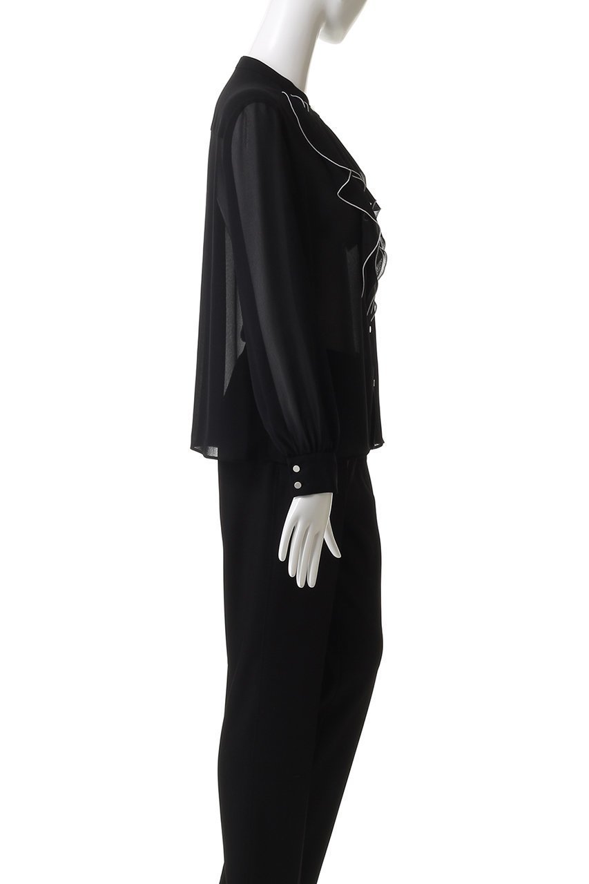 【アナイ/ANAYI】のジョーゼットバイカラーラッフルブラウス 人気、トレンドファッション・服の通販 founy(ファニー) 　ファッション　Fashion　レディースファッション　Fashion for Women　トップス・カットソー　Cut & Sew Tops　シャツ・ブラウス・オフィスカジュアル　Elegant Blouses & Button-Ups　おすすめ　Recommended / Our Picks　エレガント 上品　Elegant　ジョーゼット　Georgette, Semi-Sheer Fabric　スラックス　Slacks, Dress Pants　スリーブ　Sleeve, Long Sleeve / Short Sleeve　デニム　Denim, Jeans Material　ドレープ　Drape, Draping Fabric　パイピング　Piping, Trim Design　フェミニン　Feminine, Girly　ラッフル　Ruffle, Frill　ロング　Long, Long-Length　新作・新入荷　New Arrivals / New In　other-3|ID: prp329100004686407 ipo3291000000033841333