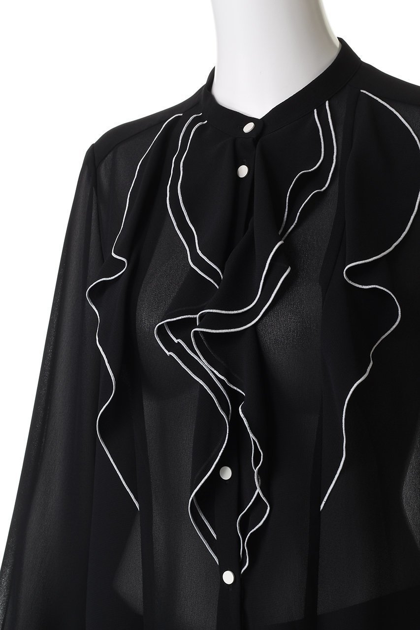 【アナイ/ANAYI】のジョーゼットバイカラーラッフルブラウス 人気、トレンドファッション・服の通販 founy(ファニー) 　ファッション　Fashion　レディースファッション　Fashion for Women　トップス・カットソー　Cut & Sew Tops　シャツ・ブラウス・オフィスカジュアル　Elegant Blouses & Button-Ups　おすすめ　Recommended / Our Picks　エレガント 上品　Elegant　ジョーゼット　Georgette, Semi-Sheer Fabric　スラックス　Slacks, Dress Pants　スリーブ　Sleeve, Long Sleeve / Short Sleeve　デニム　Denim, Jeans Material　ドレープ　Drape, Draping Fabric　パイピング　Piping, Trim Design　フェミニン　Feminine, Girly　ラッフル　Ruffle, Frill　ロング　Long, Long-Length　新作・新入荷　New Arrivals / New In　other-5|ID: prp329100004686407 ipo3291000000033841335