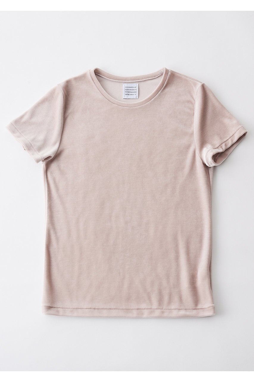 【グッド ピープル グッド ステッチング グッド プロダクト/GOOD PEOPLE GOOD STITCHING GOOD PRODUCT】のベロアクルーネック ショートスリーブTシャツ インテリア・キッズ・メンズ・レディースファッション・服の通販 founy(ファニー) 　ファッション　Fashion　レディースファッション　Fashion for Women　トップス・カットソー　Cut & Sew Tops　シャツ・ブラウス・オフィスカジュアル　Elegant Blouses & Button-Ups　ロングTシャツ・Tシャツ　Longline T-Shirts & Tees　カットソー・ベーシックTシャツ　Cut-and-Sewn Tops / Stretch Tees & Basics　ベロアトップス　Velour Tops / Velvet-Look Items　なめらか　Smooth, Silky Texture　ショート　Short, Short Length　ストレッチ　Stretch, Stretchy Fabric　スリーブ　Sleeve, Long Sleeve / Short Sleeve　ドレープ　Drape, Draping Fabric　プレミアム　Premium, High-End　ベロア　Velour, Soft Velvet　エレガント 上品　Elegant　ベージュ|ID: prp329100004686408 ipo3291000000035869370