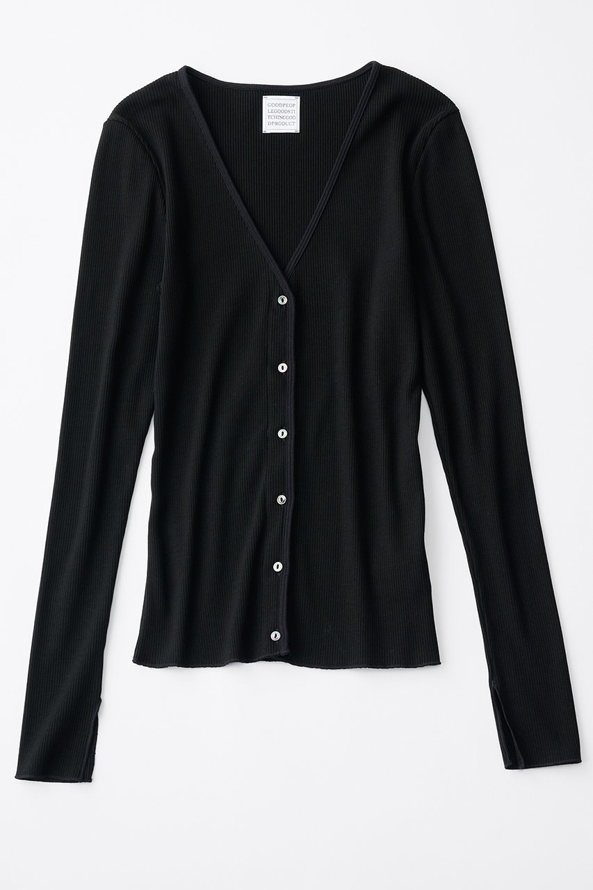 【グッド ピープル グッド ステッチング グッド プロダクト/GOOD PEOPLE GOOD STITCHING GOOD PRODUCT】のVネック ロングスリーブ カーディガン インテリア・キッズ・メンズ・レディースファッション・服の通販 founy(ファニー) 　ファッション　Fashion　レディースファッション　Fashion for Women　トップス・カットソー　Cut & Sew Tops　カーディガン・羽織り　Layered Style Cardigans　シャツ・ブラウス・オフィスカジュアル　Elegant Blouses & Button-Ups　ロングTシャツ・Tシャツ　Longline T-Shirts & Tees　カットソー・ベーシックTシャツ　Cut-and-Sewn Tops / Stretch Tees & Basics　Vネックトップス　V-Neck Tops / V-Cut Neckline Shirts　カーディガン　Cardigan, Knitwear　ストレッチ　Stretch, Stretchy Fabric　スリット　Slit, Slit Detail　スリーブ　Sleeve, Long Sleeve / Short Sleeve　フロント　Front, Front Design　ロング　Long, Long-Length　定番　Standard, Basic Item　新作・新入荷　New Arrivals / New In　ブラック|ID: prp329100004686410 ipo3291000000033841354