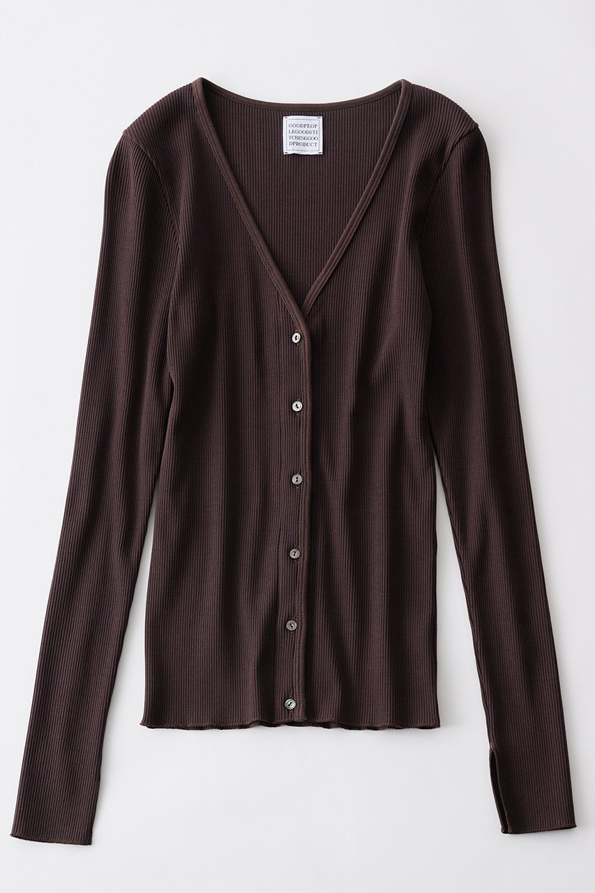 【グッド ピープル グッド ステッチング グッド プロダクト/GOOD PEOPLE GOOD STITCHING GOOD PRODUCT】のVネック ロングスリーブ カーディガン インテリア・キッズ・メンズ・レディースファッション・服の通販 founy(ファニー) 　ファッション　Fashion　レディースファッション　Fashion for Women　トップス・カットソー　Cut & Sew Tops　カーディガン・羽織り　Layered Style Cardigans　シャツ・ブラウス・オフィスカジュアル　Elegant Blouses & Button-Ups　ロングTシャツ・Tシャツ　Longline T-Shirts & Tees　カットソー・ベーシックTシャツ　Cut-and-Sewn Tops / Stretch Tees & Basics　Vネックトップス　V-Neck Tops / V-Cut Neckline Shirts　カーディガン　Cardigan, Knitwear　ストレッチ　Stretch, Stretchy Fabric　スリット　Slit, Slit Detail　スリーブ　Sleeve, Long Sleeve / Short Sleeve　フロント　Front, Front Design　ロング　Long, Long-Length　定番　Standard, Basic Item　グレーブラウン|ID: prp329100004686410 ipo3291000000036134657