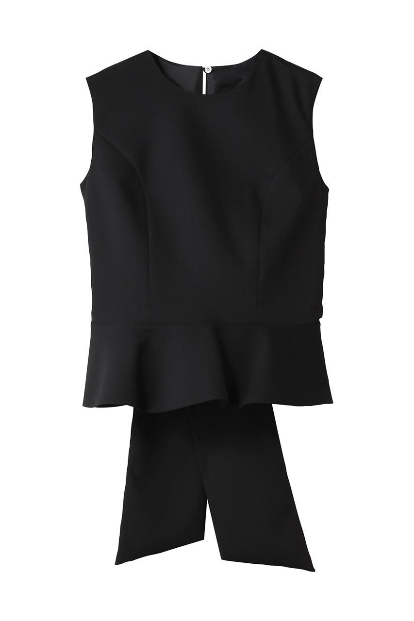 【エステータ/esteta】のライトダブルクロス バックリボン ペプラムトップス インテリア・キッズ・メンズ・レディースファッション・服の通販 founy(ファニー) 　ファッション　Fashion　レディースファッション　Fashion for Women　トップス・カットソー　Cut & Sew Tops　キャミソール&ノースリーブ　Camisoles & Sleeveless Tops　シャツ・ブラウス・オフィスカジュアル　Elegant Blouses & Button-Ups　コンパクト　Compact, Small Size　スラックス　Slacks, Dress Pants　ダウン　Down, Puffer　デニム　Denim, Jeans Material　ドレープ　Drape, Draping Fabric　ノースリーブ　Sleeveless, No-Sleeve　ペプラム　Peplum, Flared Hem　リボン　Ribbon, Bow　ブラック|ID: prp329100004686418 ipo3291000000035512351