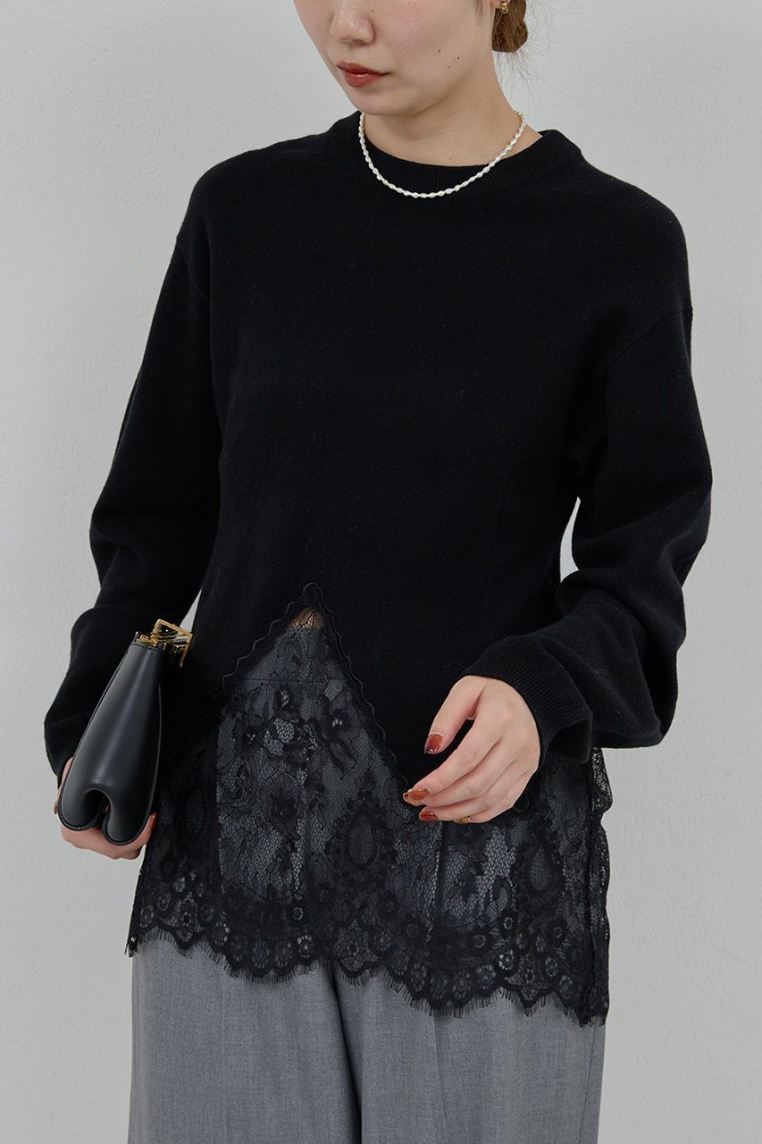 【ガリャルダガランテ/GALLARDAGALANTE】の【25th記念アイテム】レースコンビニット インテリア・キッズ・メンズ・レディースファッション・服の通販 founy(ファニー) 　ファッション　Fashion　レディースファッション　Fashion for Women　トップス・カットソー　Cut & Sew Tops　ニット　Knit Tops & Sweaters　カジュアルプルオーバー・ニットトップス　Pullovers & Knit Tops / Casual Pullovers　おすすめ　Recommended / Our Picks　エレガント 上品　Elegant　コレクション　Collection, Seasonal Line　シンプル　Simple, Minimal　フェミニン　Feminine, Girly　ペプラム　Peplum, Flared Hem　ボトム　Bottoms, Lower Wear　レース　Lace, Lace Fabric　ブラック|ID: prp329100004687899 ipo3291000000035380991